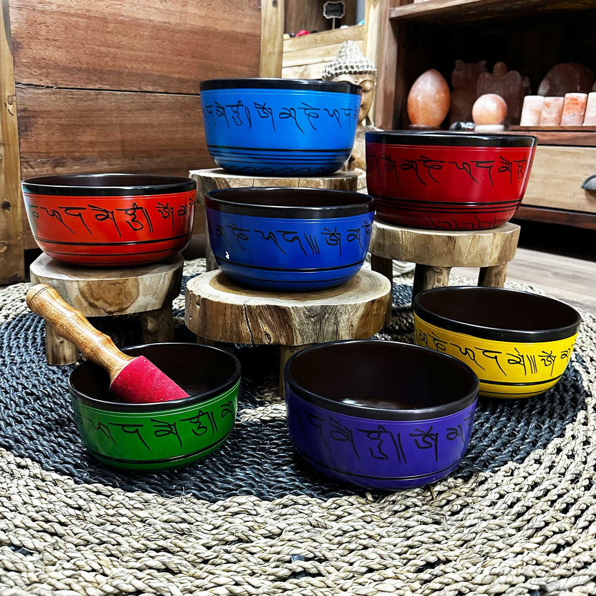 Juego de 7 cuencos tibetanos de colores, tamaño pequeño, foto 2