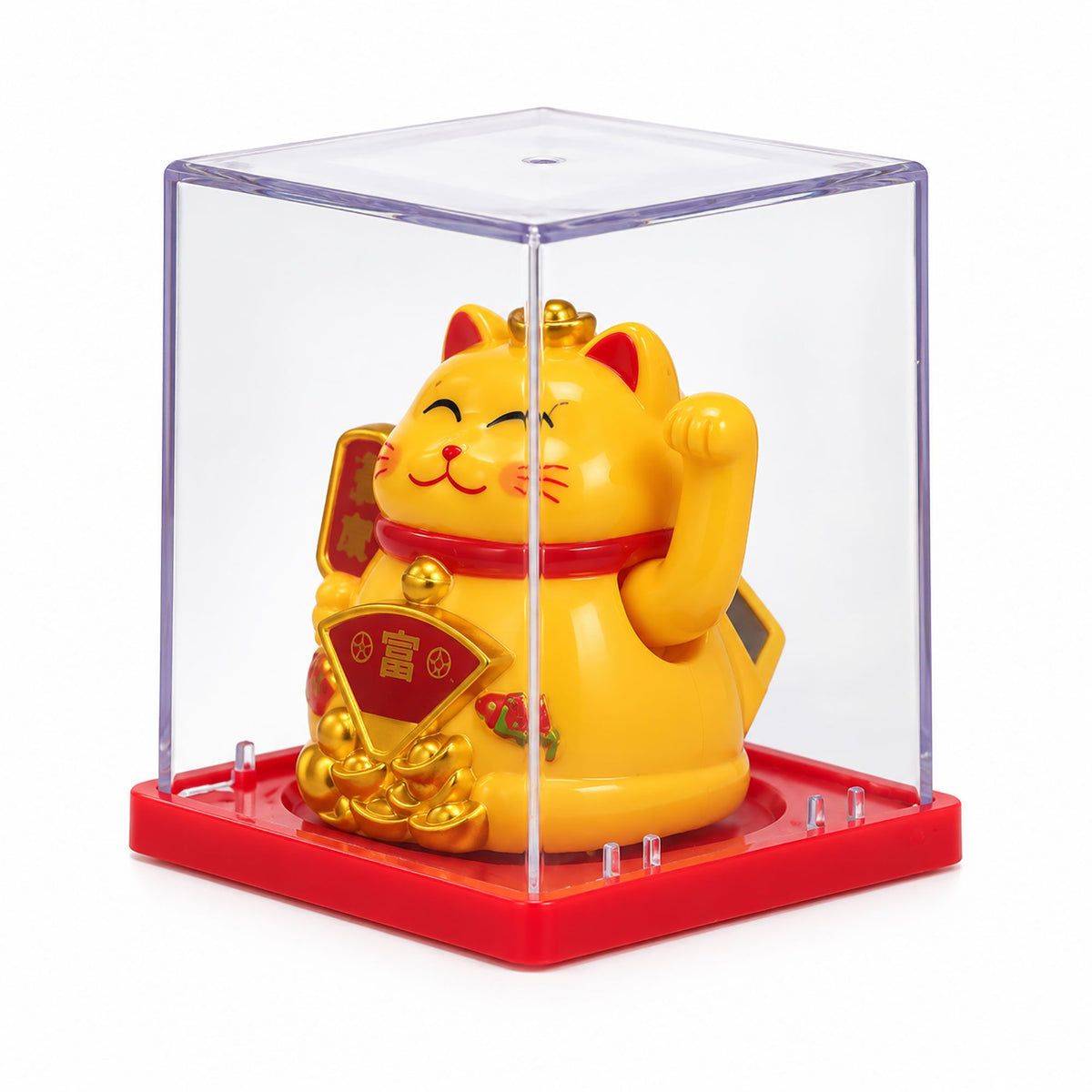 Mini gato de la suerte solar amarillo en caja transparente, foto 4