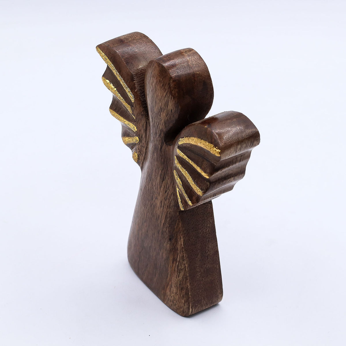 Ángel de madera de mango con alas doradas 16 cm