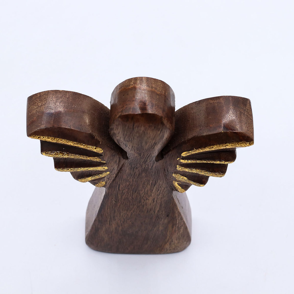 Ángel de madera de mango con alas doradas 16 cm