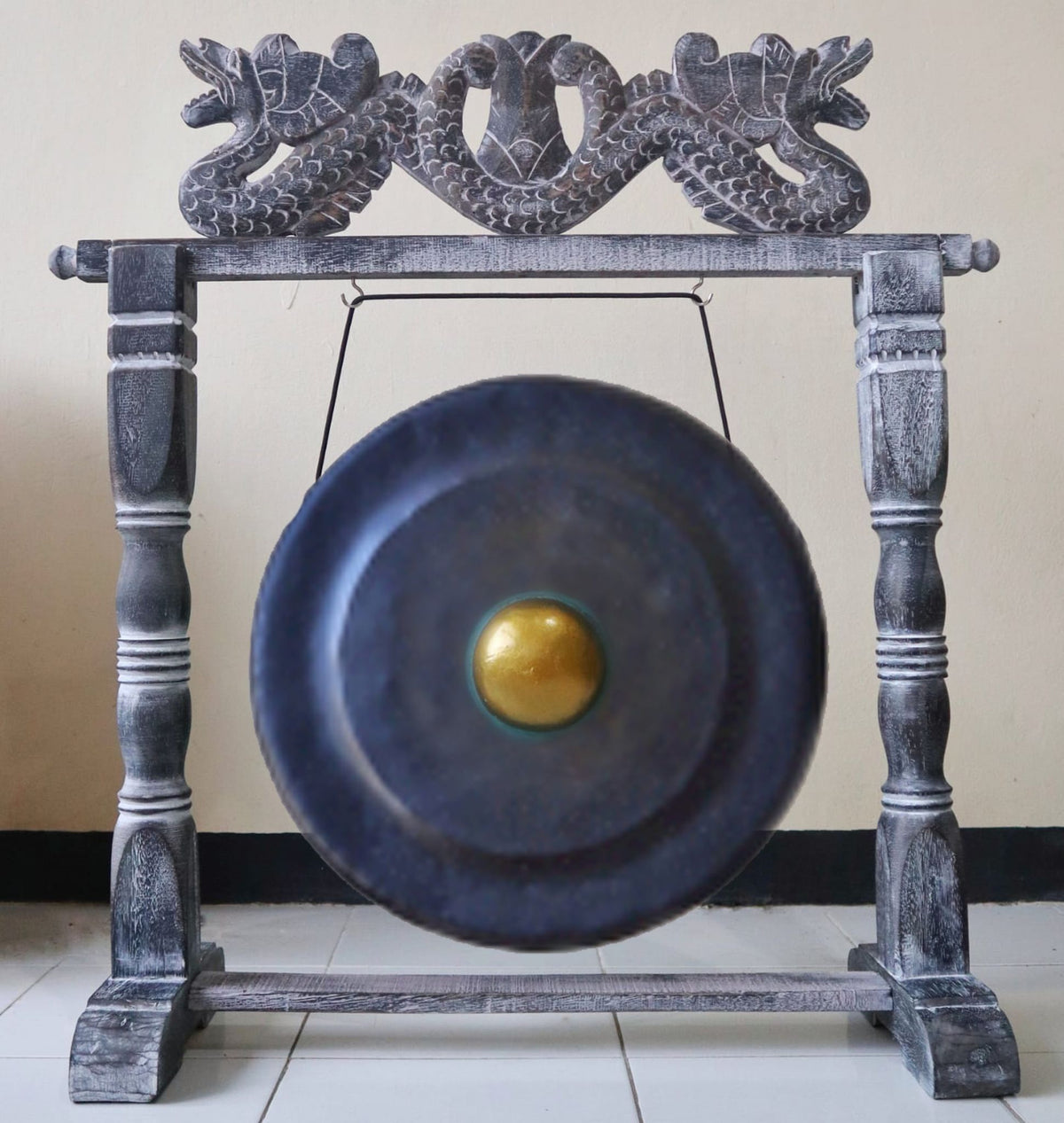 Gong de meditación de 50 cm negro con soporte de madera tallada, foto 2