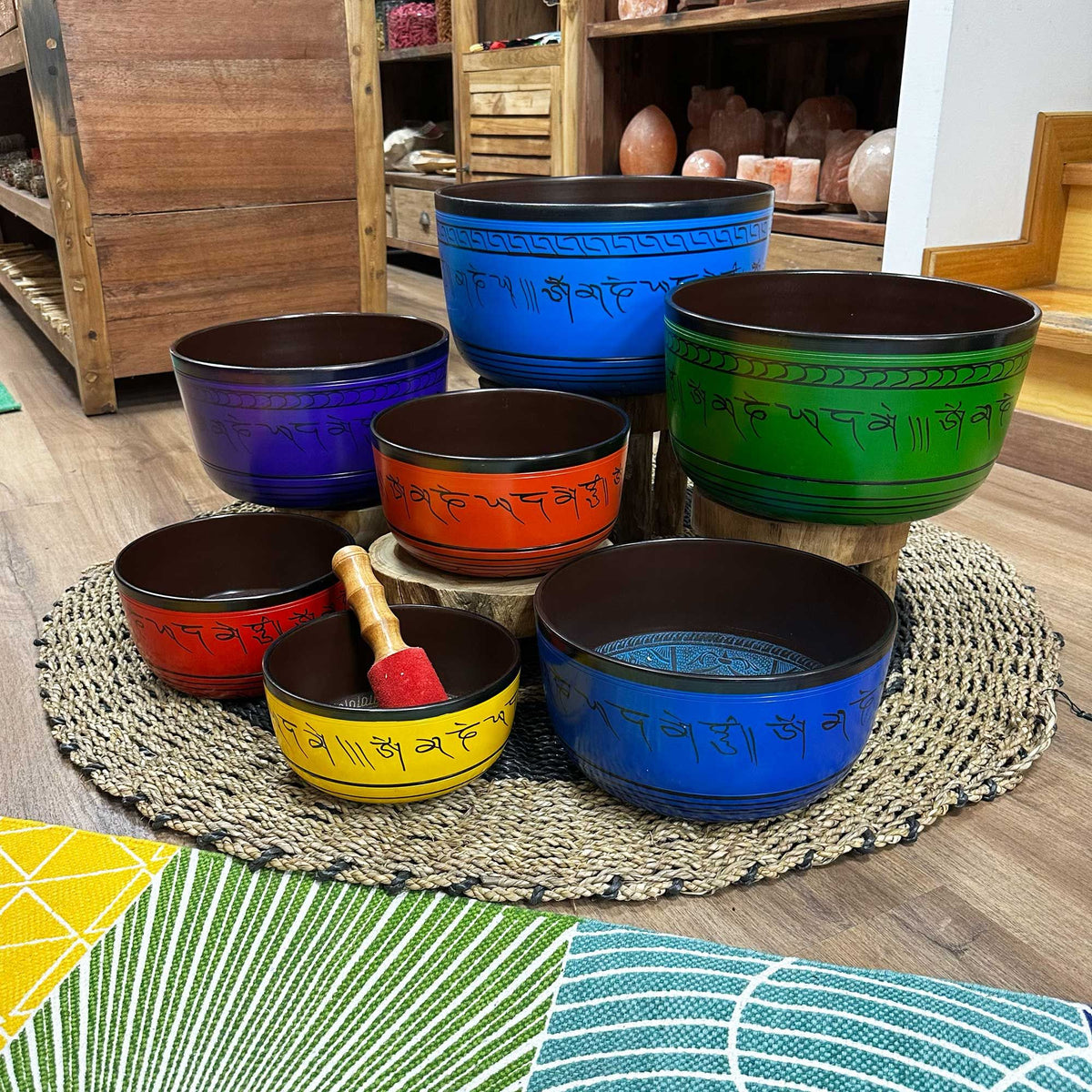 Juego de 7 cuencos tibetanos de colores, tamaño grande, foto 5
