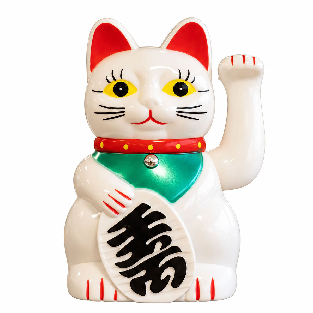 Gato de la suerte maneki-neko blanco con brazo que saluda
