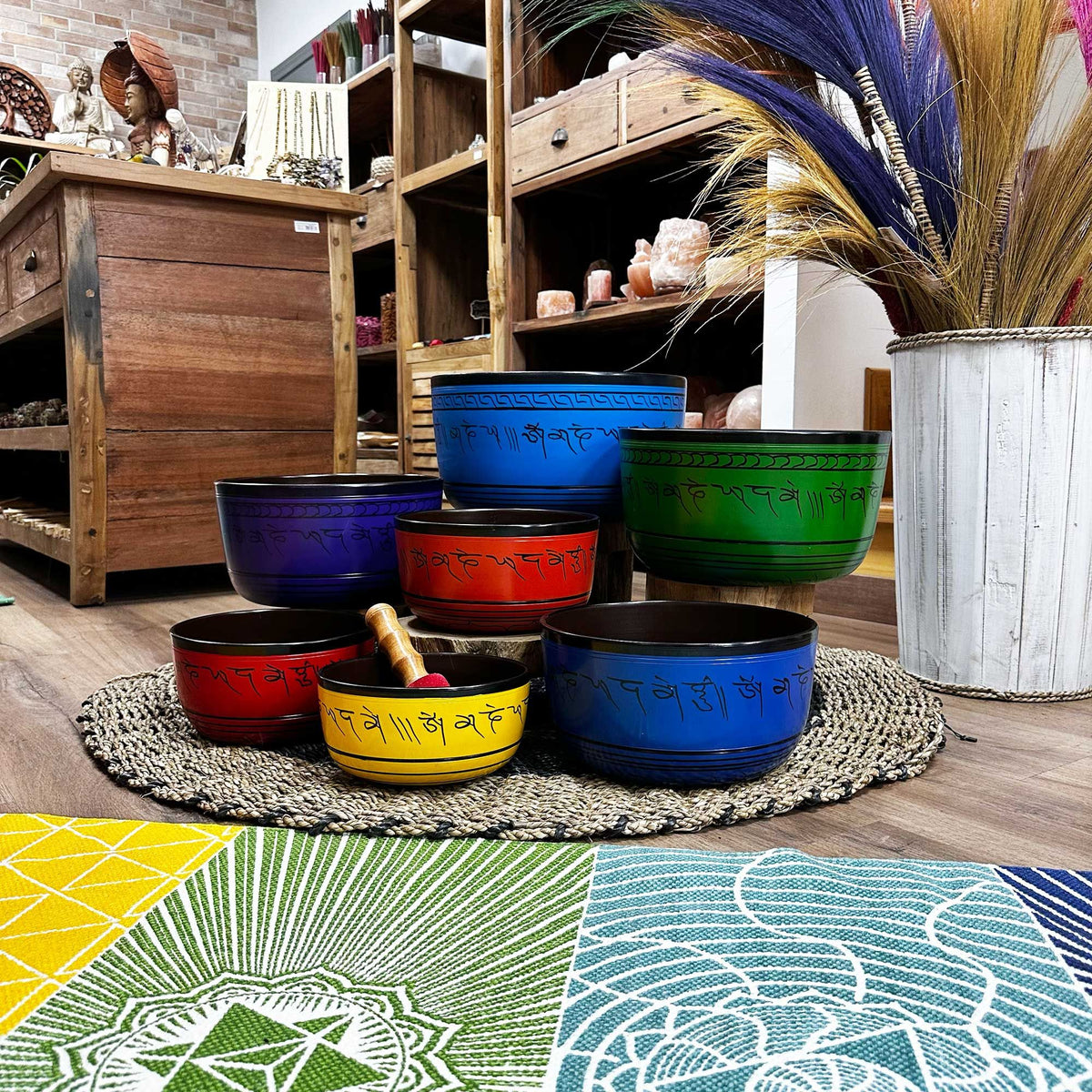 Juego de 7 cuencos tibetanos de colores, tamaño grande, foto 4