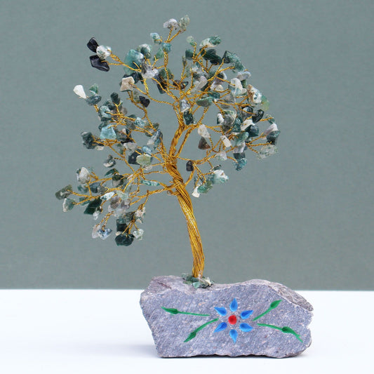 Árbol de gemas indio de ágata musgo con 160 piedras