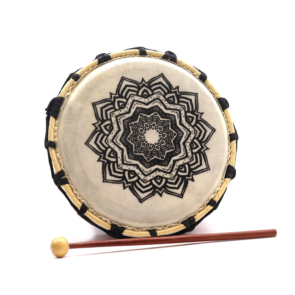 Tambor chamánico Mandala de 20 cm con baqueta