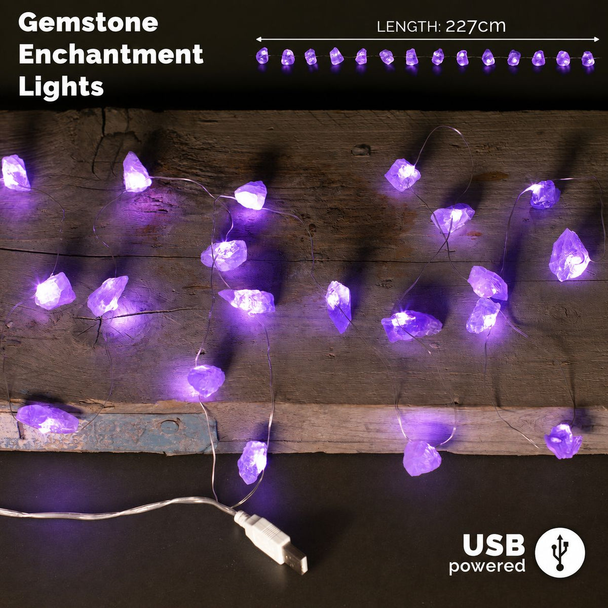 Guirnalda de luces con piedras de amatista