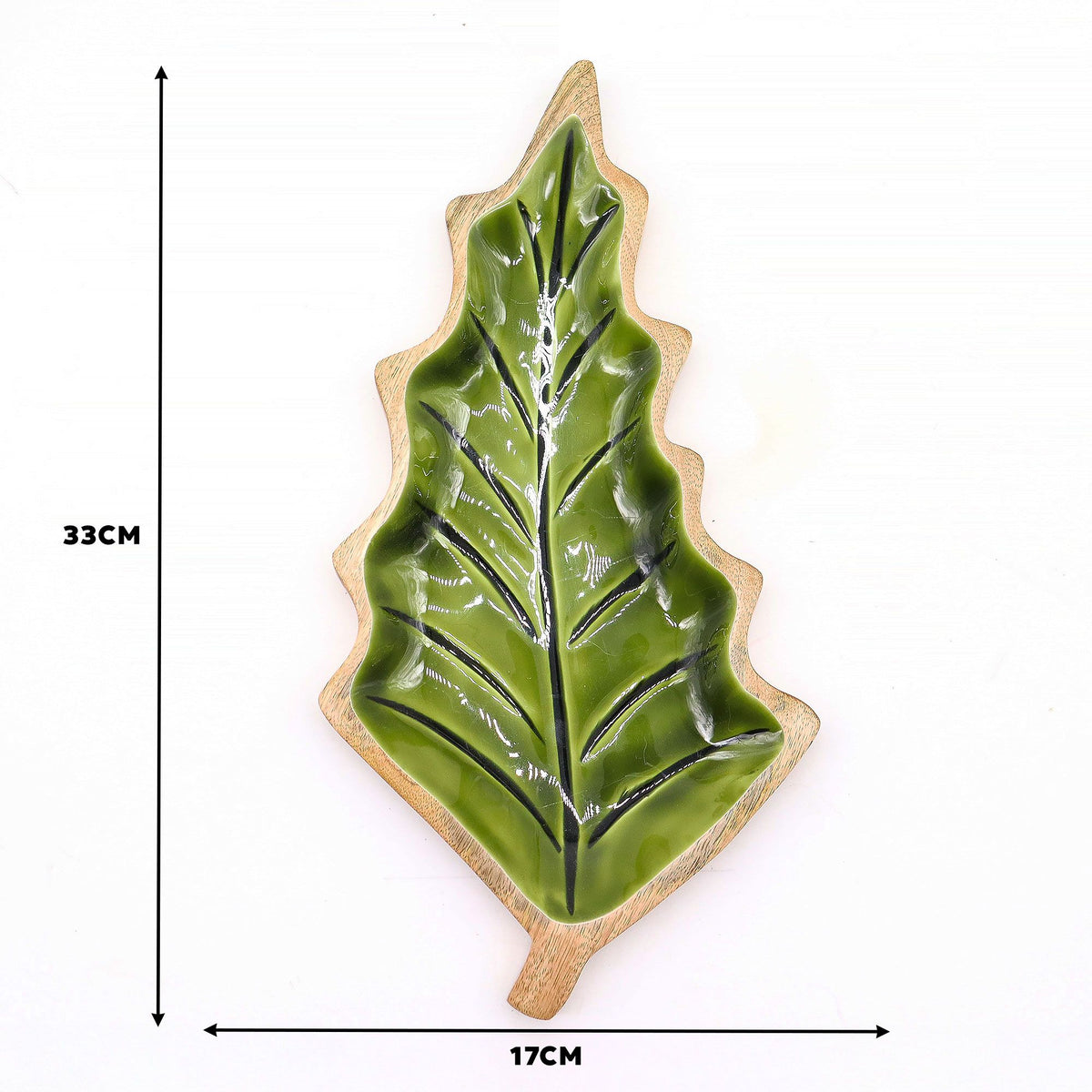 Cuenco de madera con forma de hoja 33 x 17 cm