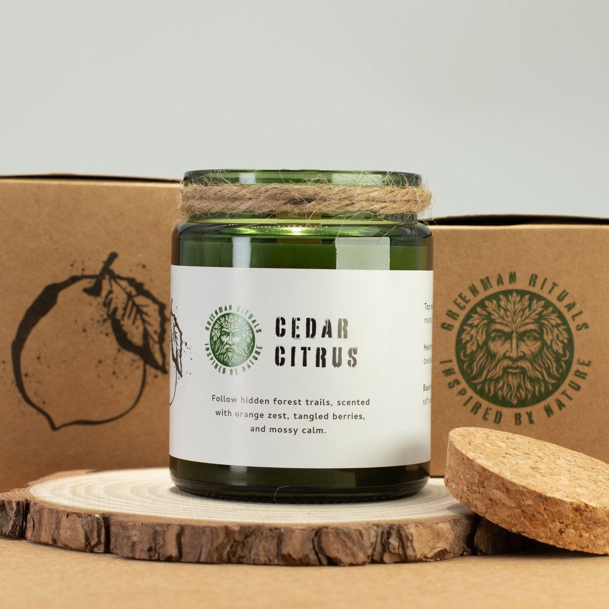 Vela de soja Greenman Cedro y Cítricos con mecha de madera, foto 5