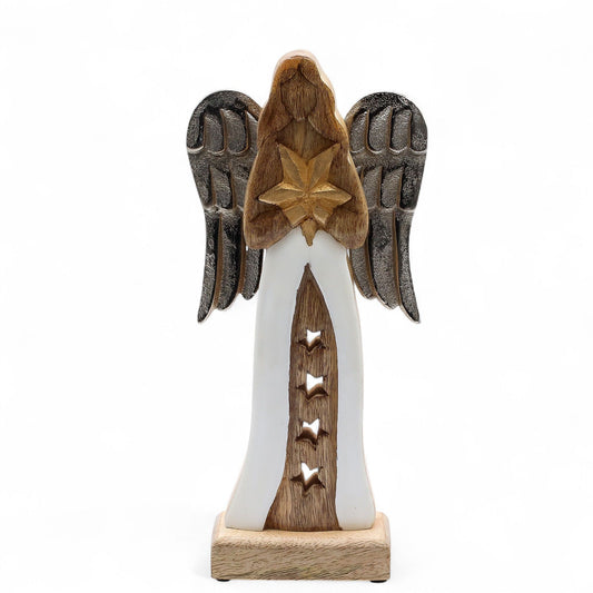 Ángel de madera de mango con estrella dorada 30 cm