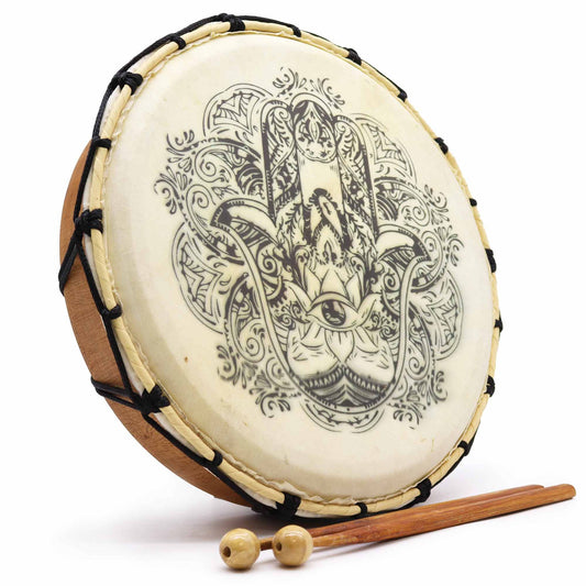 Tambor chamánico Hamsa de 30 cm con baqueta