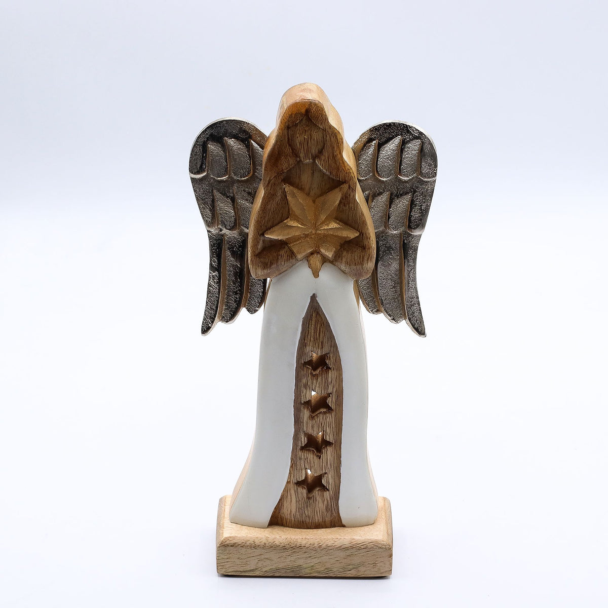 Ángel de madera de mango con estrella dorada 30 cm
