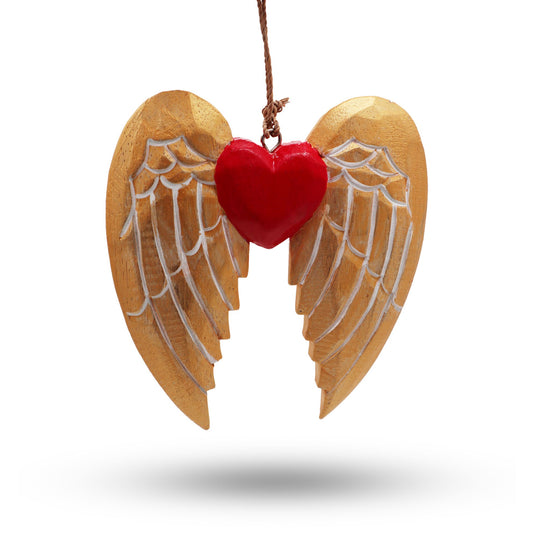 Adorno navideño de madera - Alas de ángel con corazón