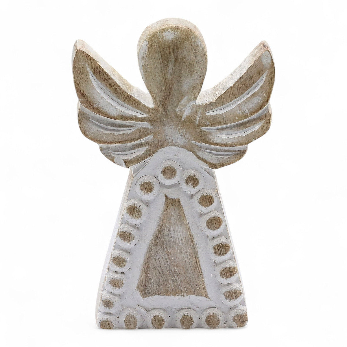 Ángel de madera de mango con lavado blanco 13 cm