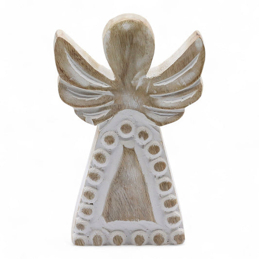 Ángel de madera de mango con lavado blanco 13 cm