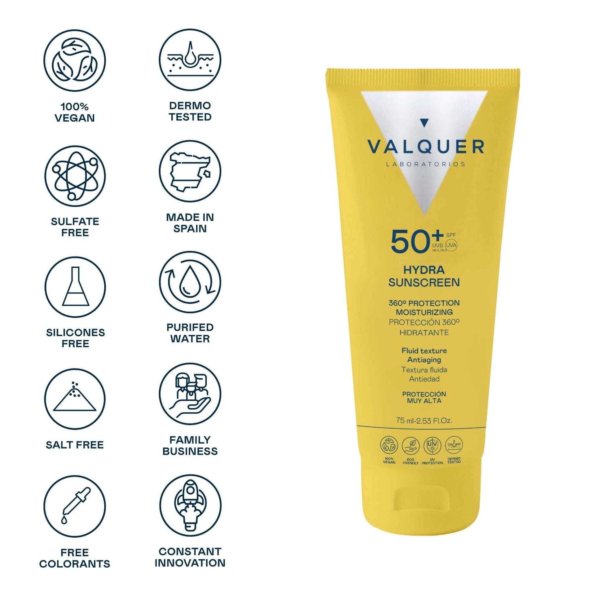 Crema Facial Hydra Sunscreen SPF 50+ Protección 360º Hidratante y Antiedad - 75 ml - Montber Professional Brand