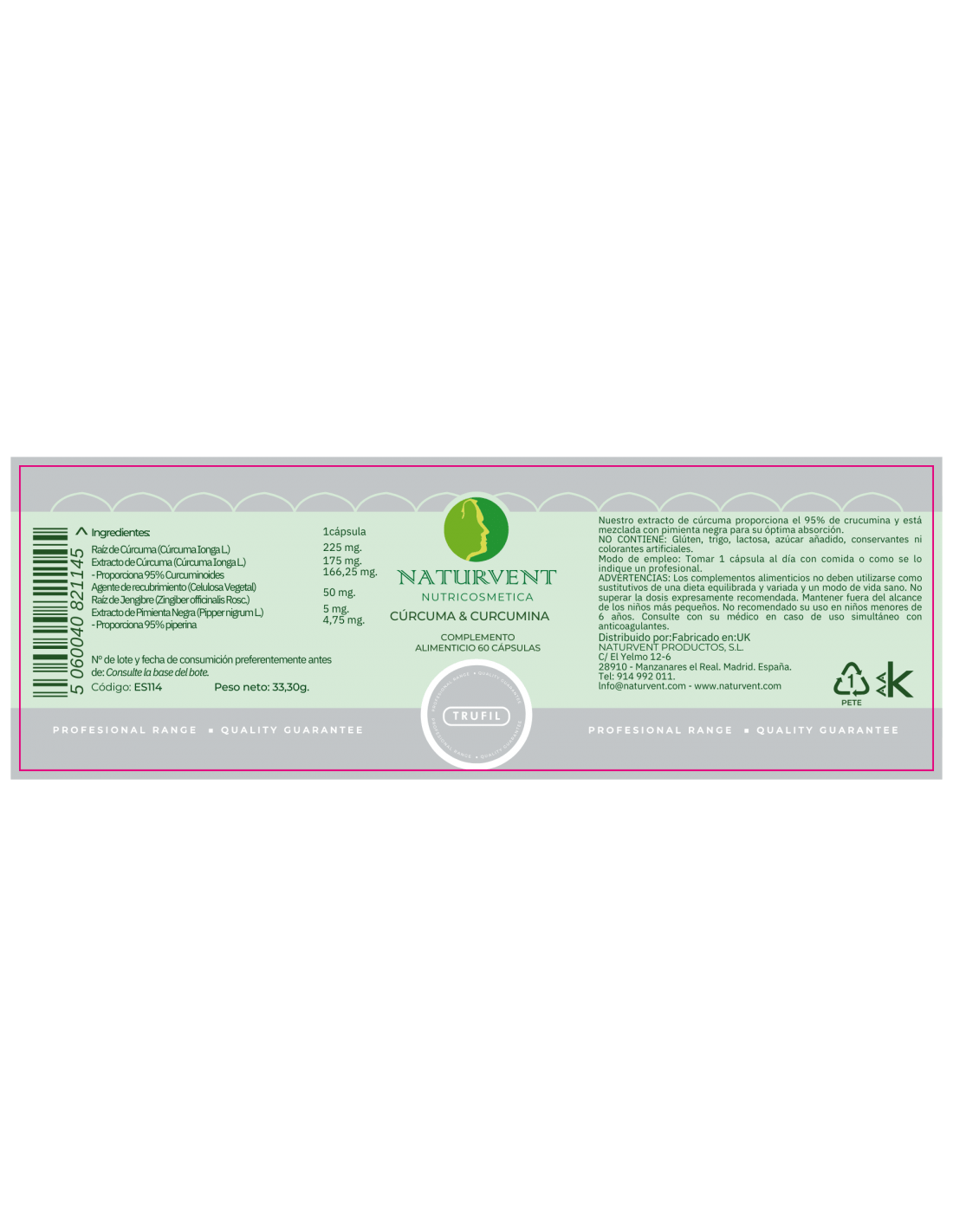Cúrcuma 95% de Curcumina con Pimienta Negra y Jengibre. - Montber Professional Brand