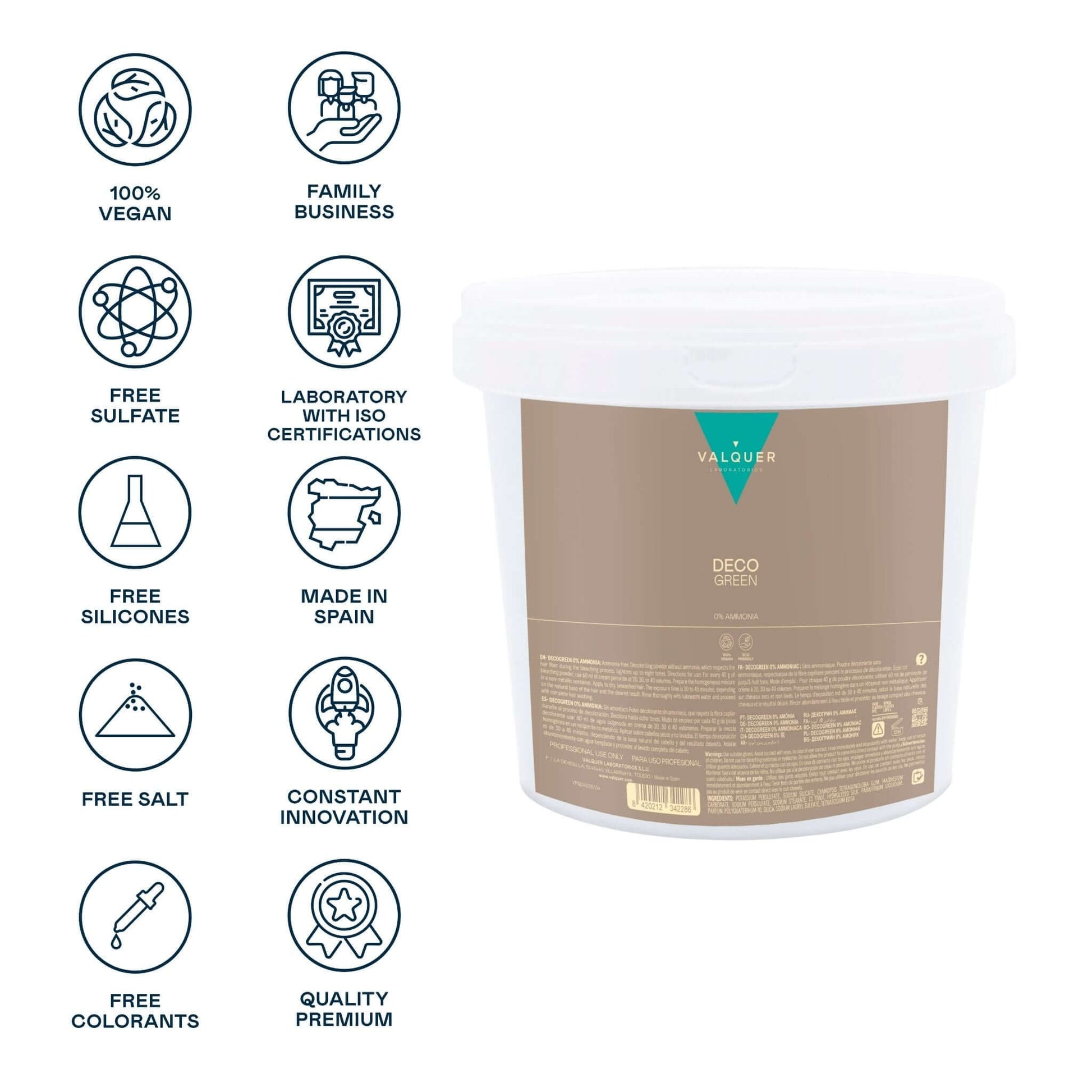Decolorante SIN amoniaco - Polvos Decogreen 0% - 1000 g - Montber Professional Brand