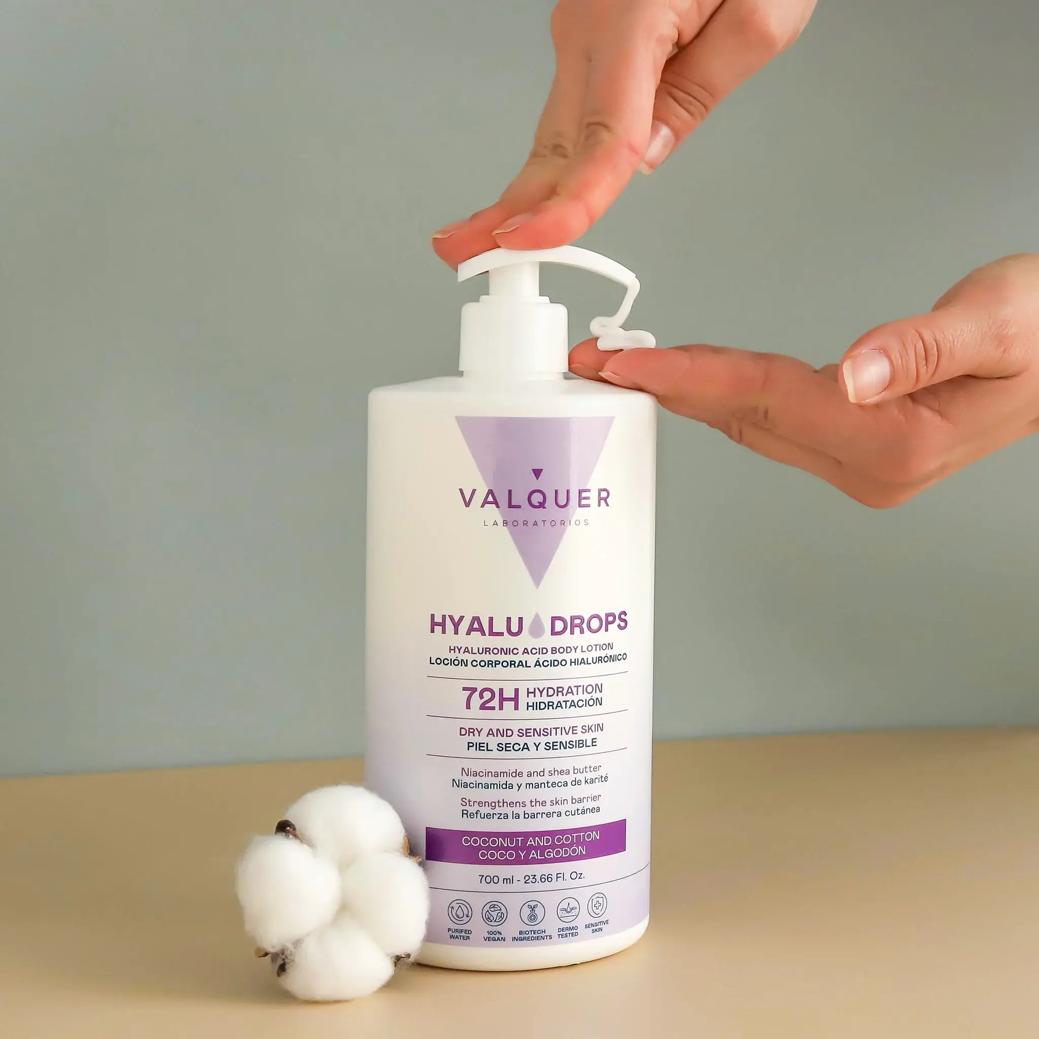 Hyaludrops Loción Corporal Coco y Algodón – Hidratación 72H - 700 ml - Montber Professional Brand