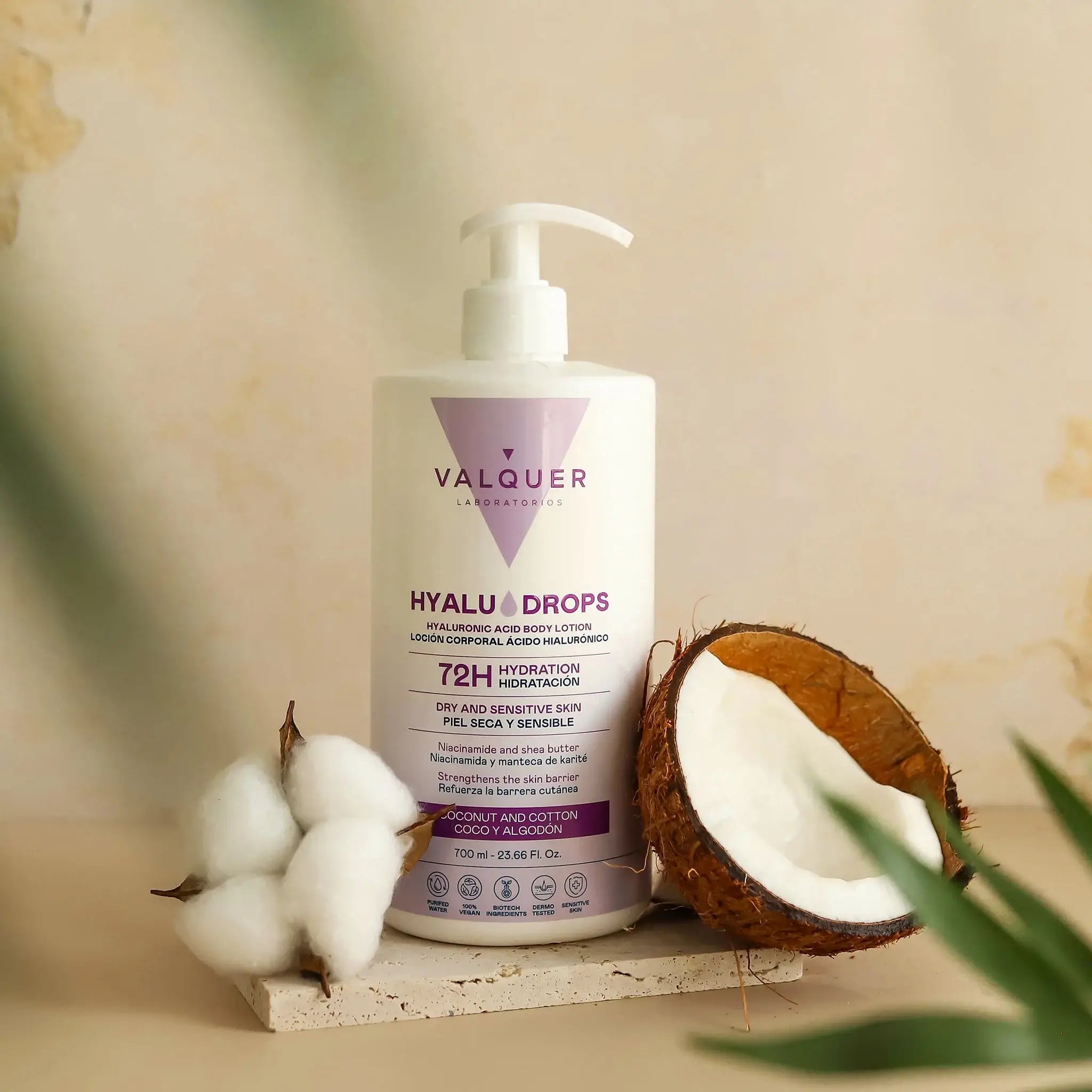 Hyaludrops Loción Corporal Coco y Algodón – Hidratación 72H - 700 ml - Montber Professional Brand