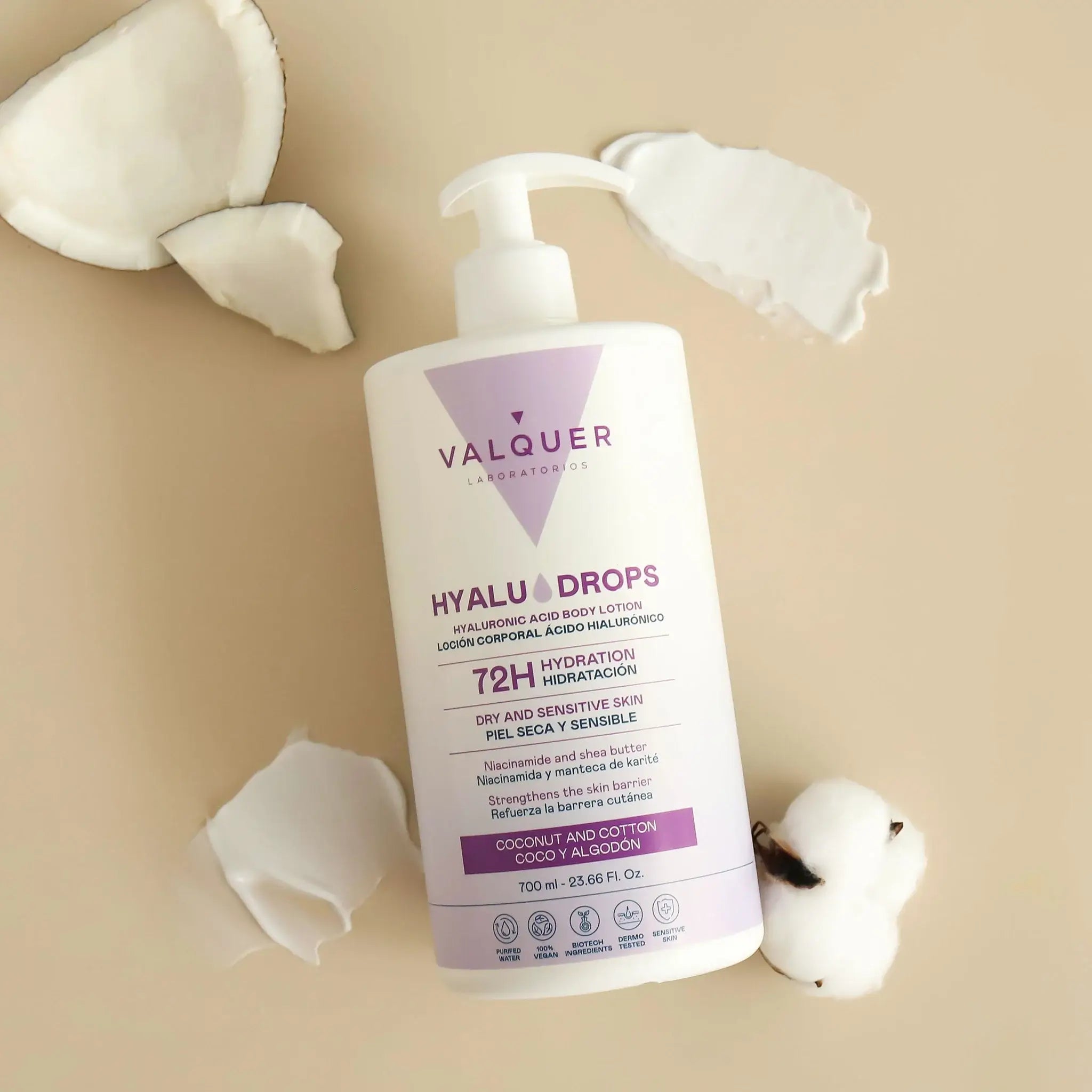 Hyaludrops Loción Corporal Coco y Algodón – Hidratación 72H - 700 ml - Montber Professional Brand