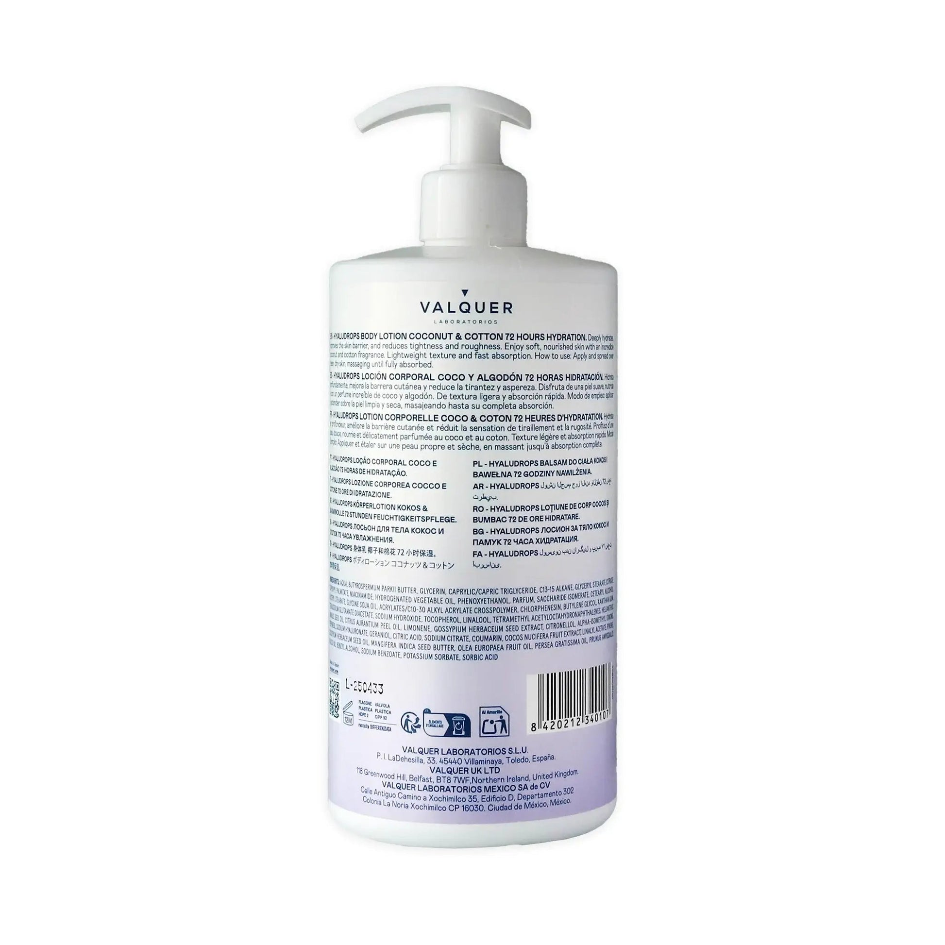 Hyaludrops Loción Corporal Coco y Algodón – Hidratación 72H - 700 ml - Montber Professional Brand