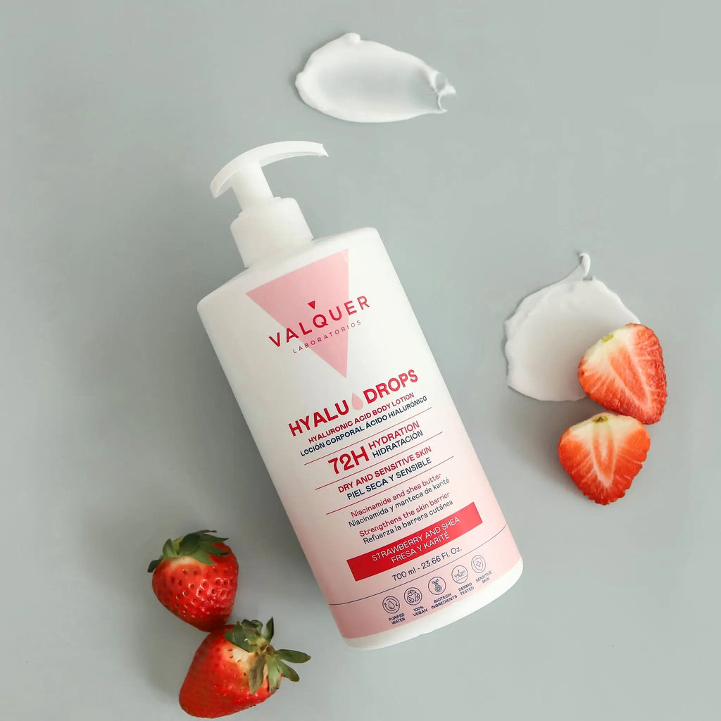Hyaludrops Loción Corporal Fresa y Karité – Hidratación 72H - 700 ml - Montber Professional Brand