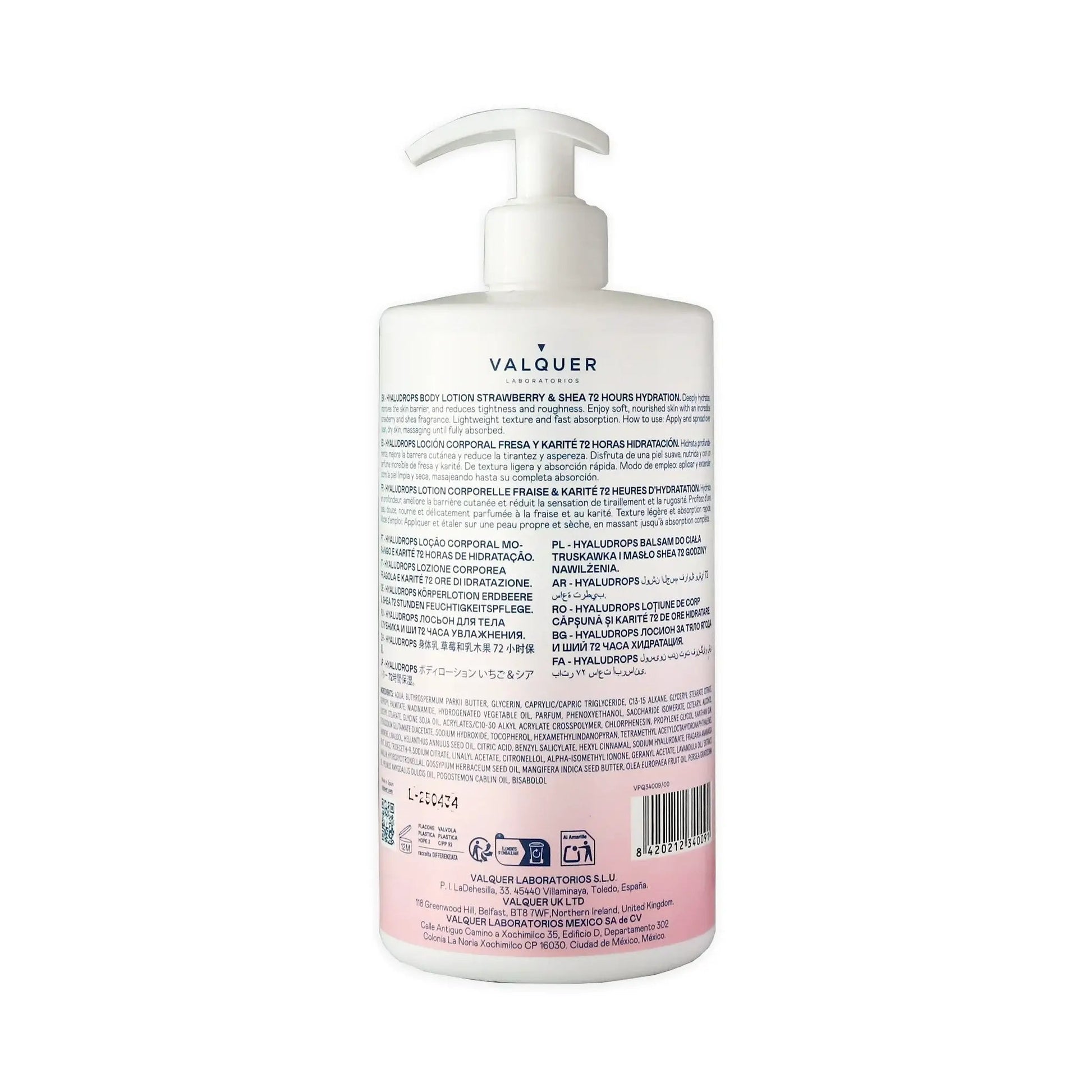 Hyaludrops Loción Corporal Fresa y Karité – Hidratación 72H - 700 ml - Montber Professional Brand