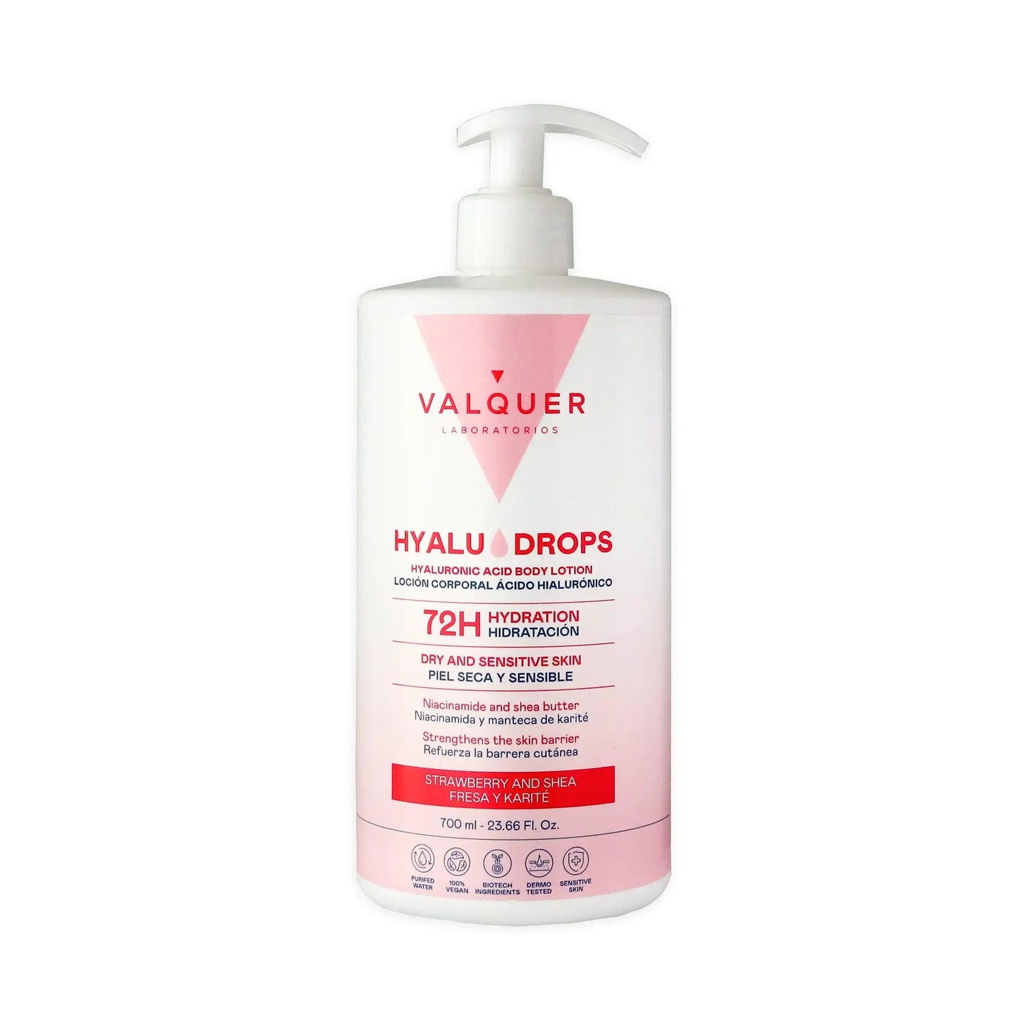 Hyaludrops Loción Corporal Fresa y Karité – Hidratación 72H - 700 ml - Montber Professional Brand