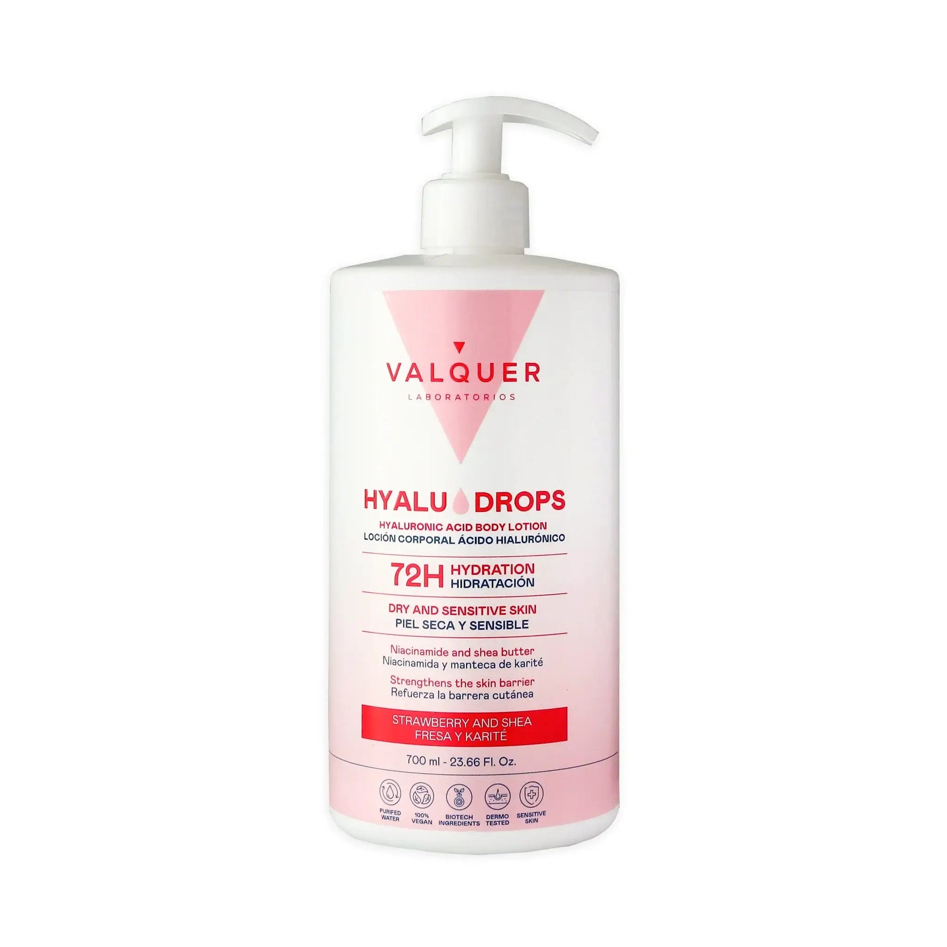Hyaludrops Loción Corporal Fresa y Karité – Hidratación 72H - 700 ml - Montber Professional Brand