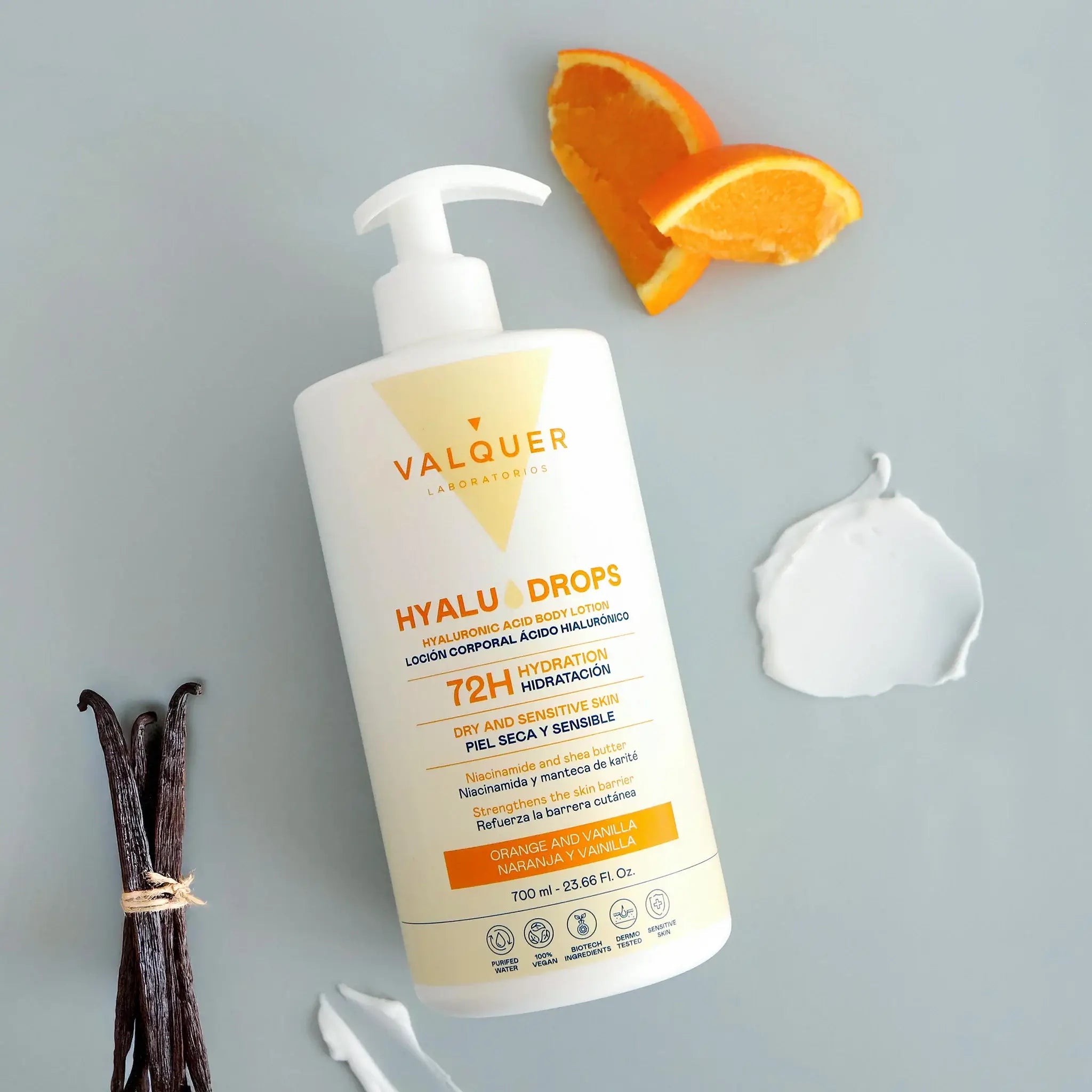 Hyaludrops Loción Corporal Naranja y Vainilla – Hidratación 72H - 700 ml - Montber Professional Brand