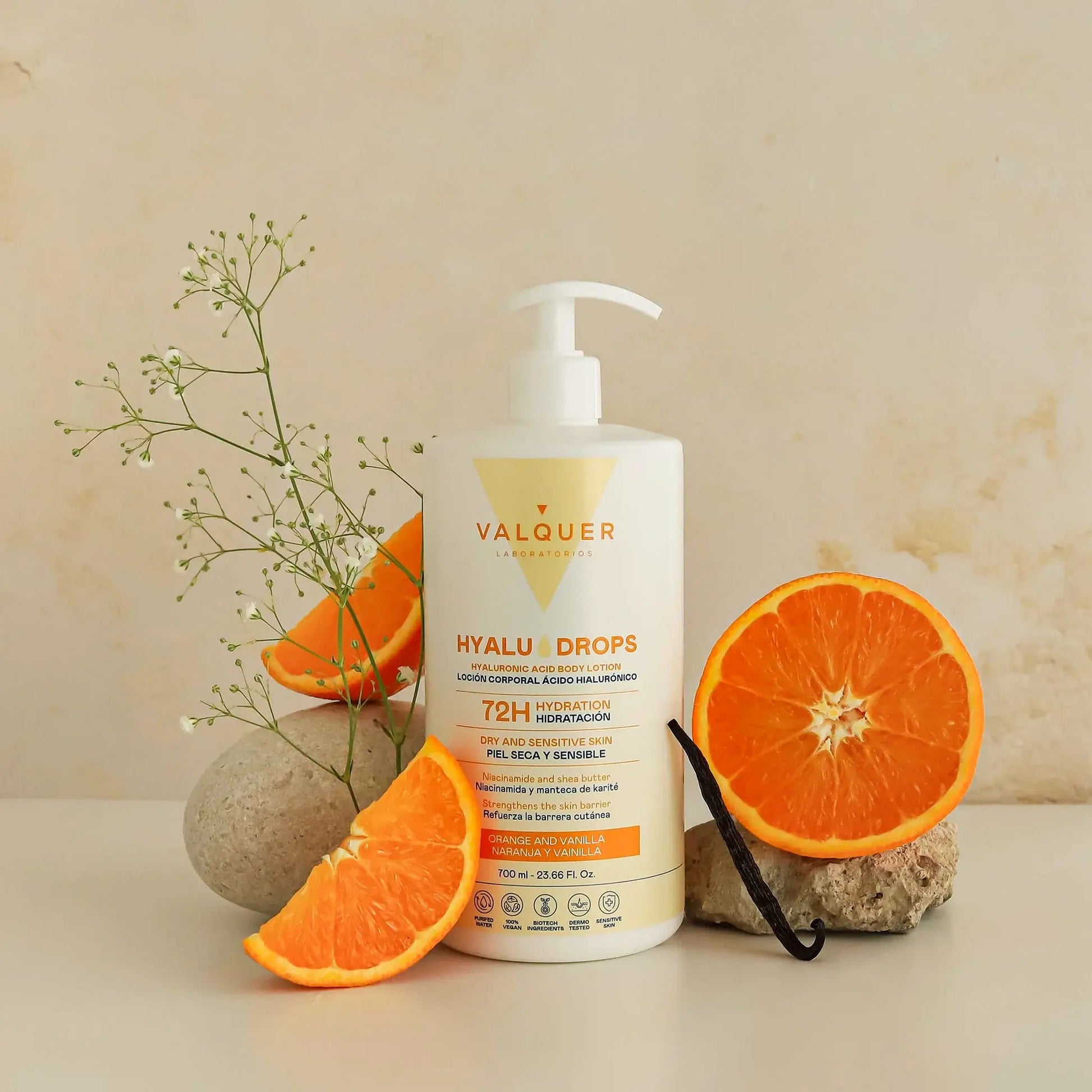 Hyaludrops Loción Corporal Naranja y Vainilla – Hidratación 72H - 700 ml - Montber Professional Brand