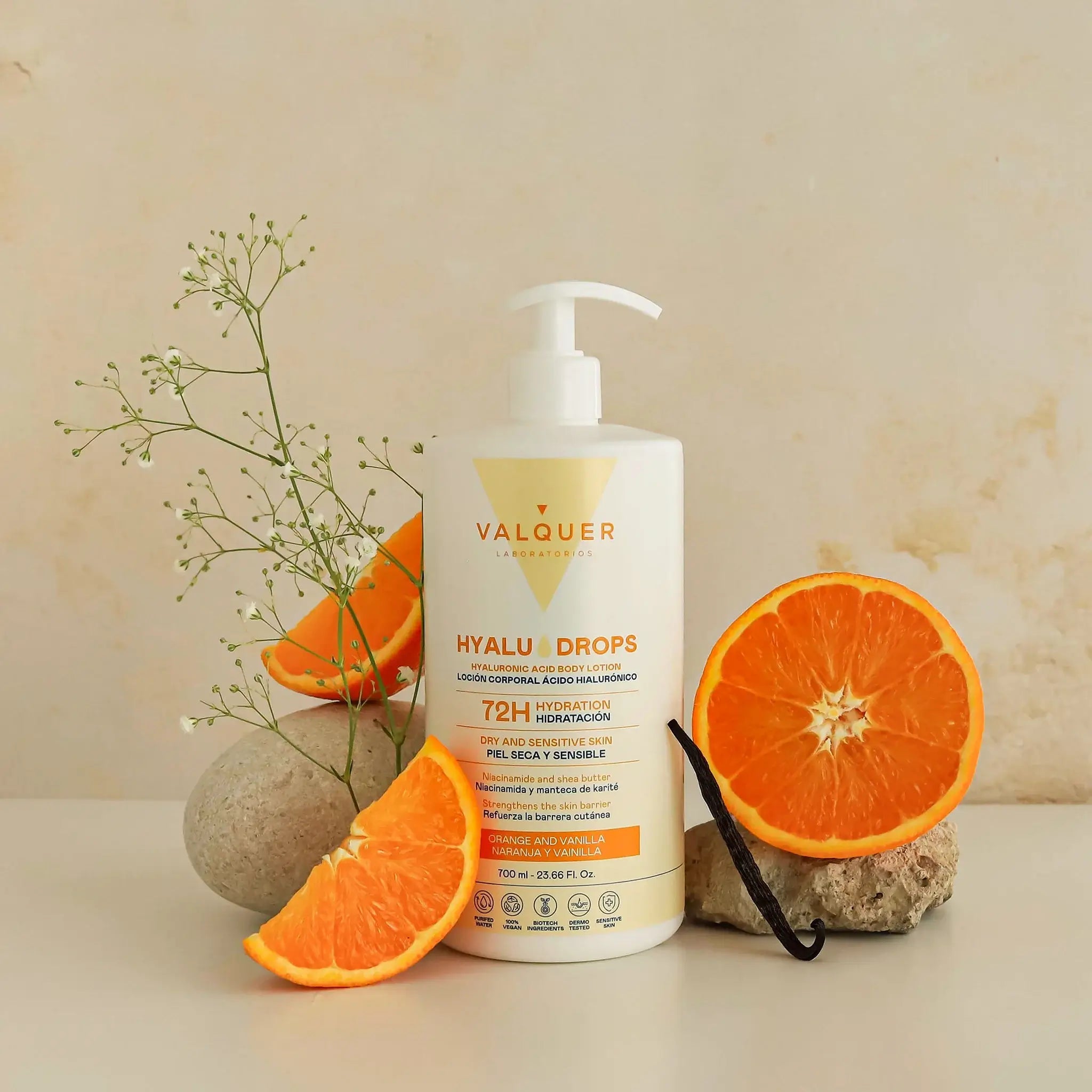 Hyaludrops Loción Corporal Naranja y Vainilla – Hidratación 72H - 700 ml - Montber Professional Brand