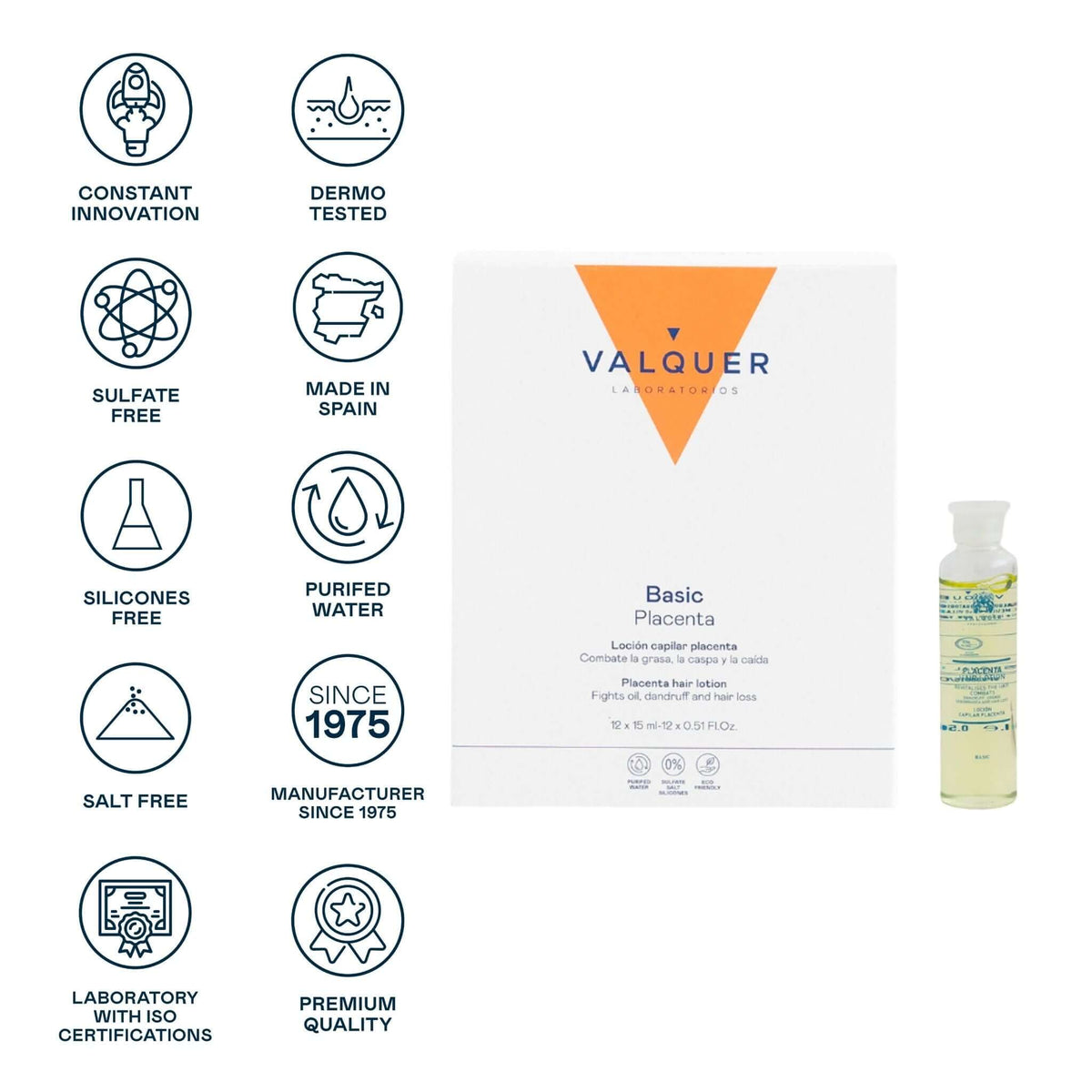 Loción capilar de placenta vegetal Valquer, 12 ampollas de 15 ml - imagen 2