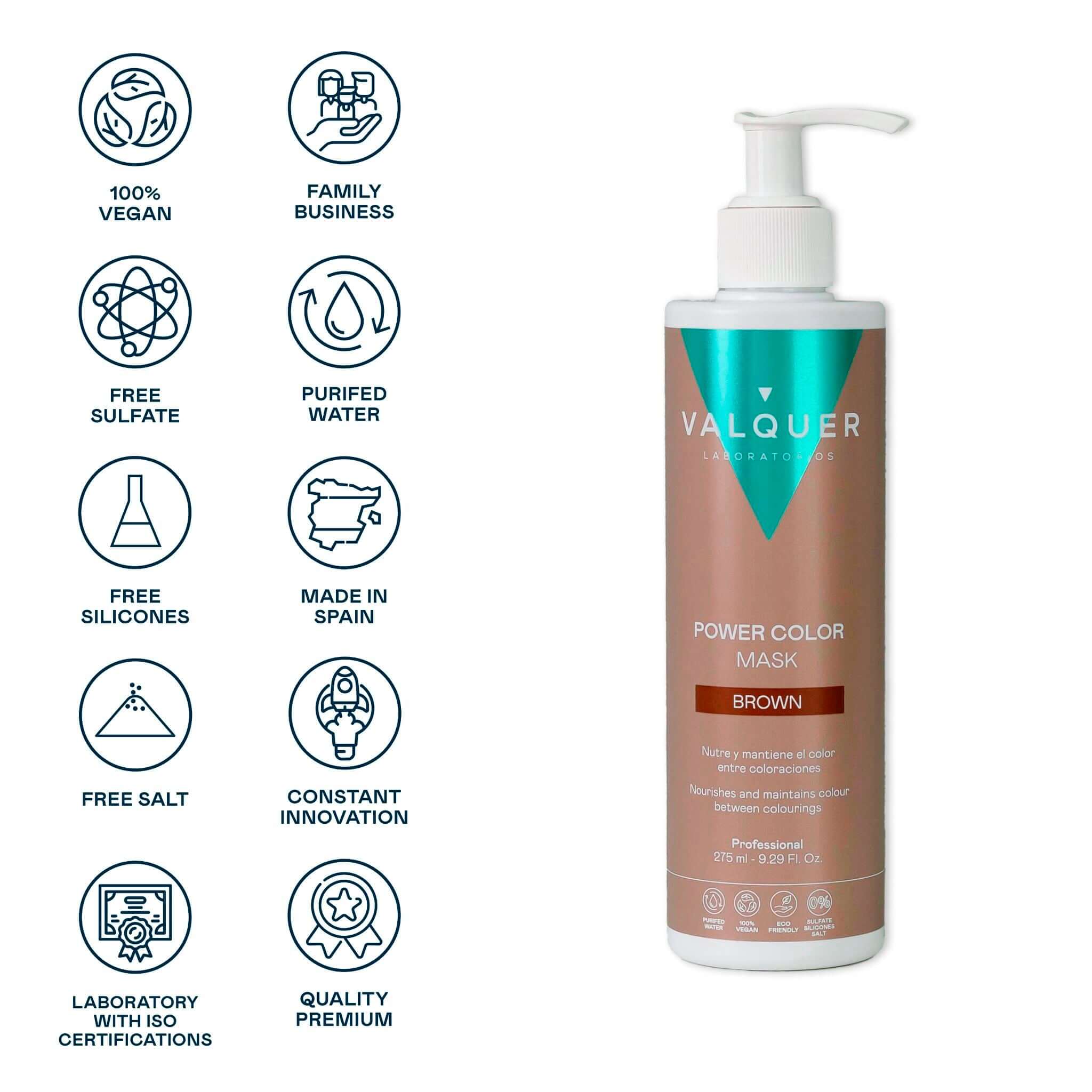 Mascarilla color Castaño - Power Color - 275 ml - Montber Professional Brand