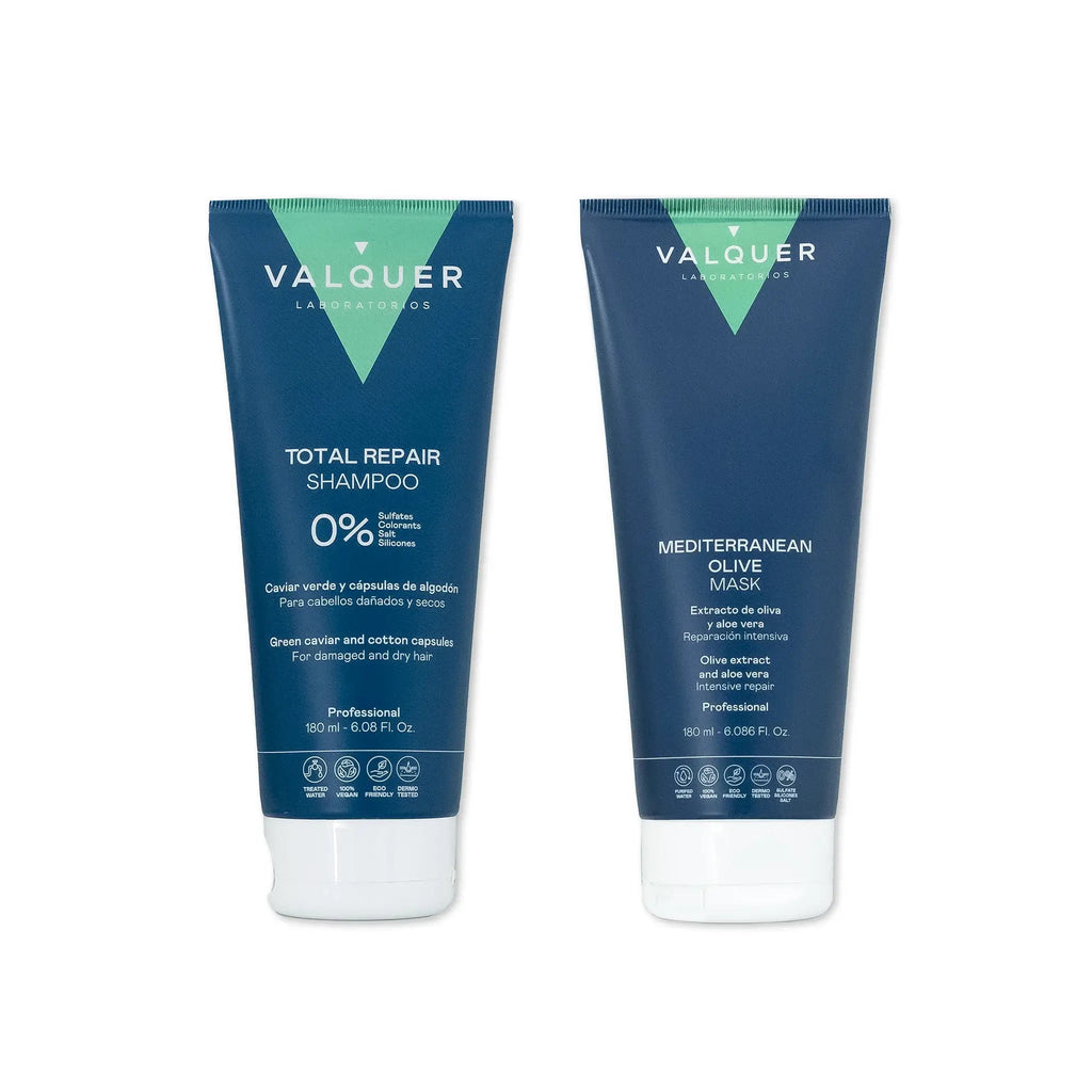 Pack Champú y Mascarilla Capilar de Oliva Reparación Total - 180 ml + 180 ml - Montber Professional Brand