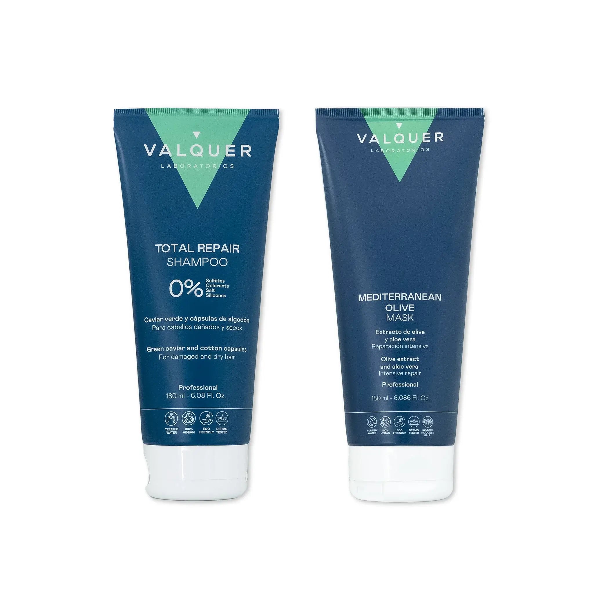 Pack Champú y Mascarilla Capilar de Oliva Reparación Total - 180 ml + 180 ml - Montber Professional Brand