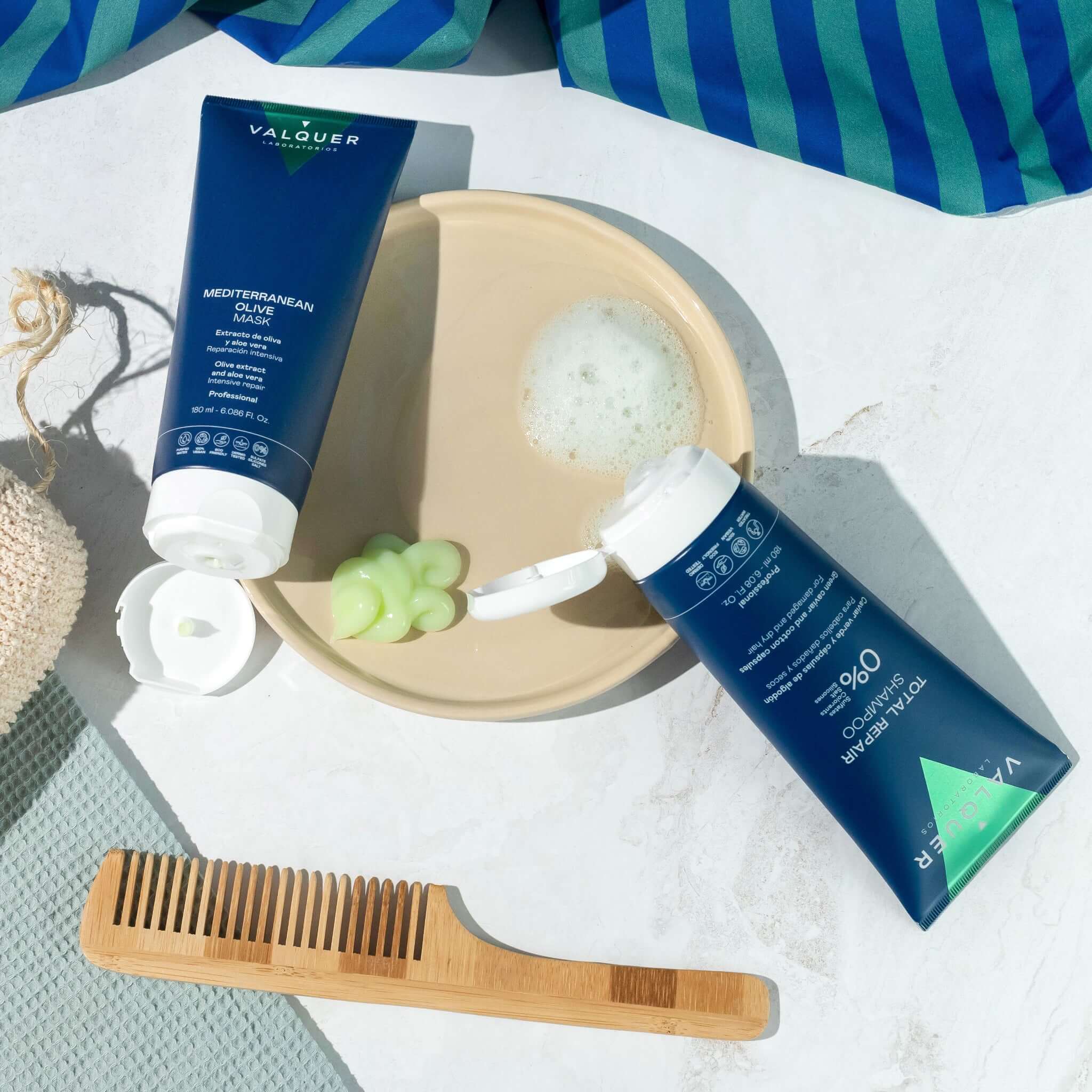 Pack Champú y Mascarilla Capilar de Oliva Reparación Total - 180 ml + 180 ml - Montber Professional Brand