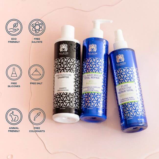 Pack cold keratin Champú preparador + Keratina + Ice Hair Mask Total Repair - 900 ml - Montber Professional Brand