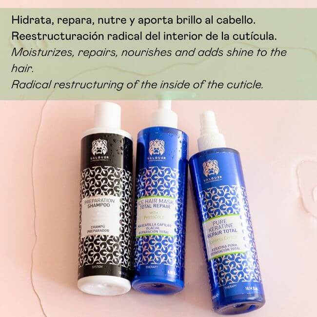 Pack cold keratin Champú preparador + Keratina + Ice Hair Mask Total Repair - 900 ml - Montber Professional Brand