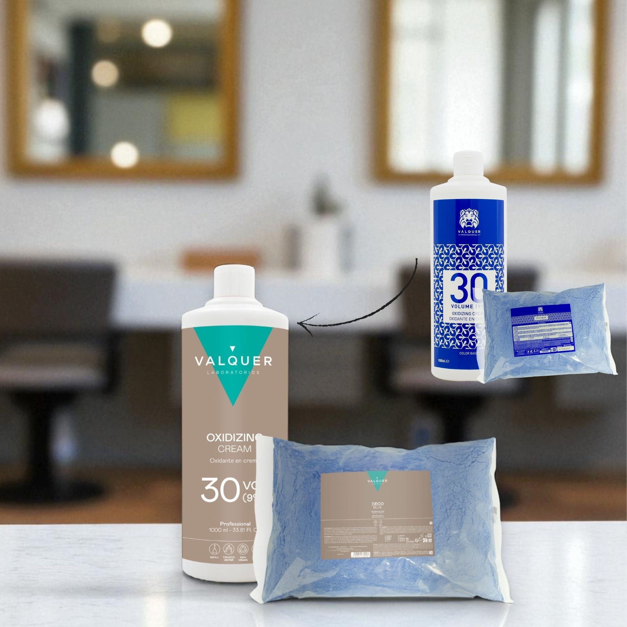 Pack decoloración capilar Polvo deco + Oxigenada 30 vol - Montber Professional Brand