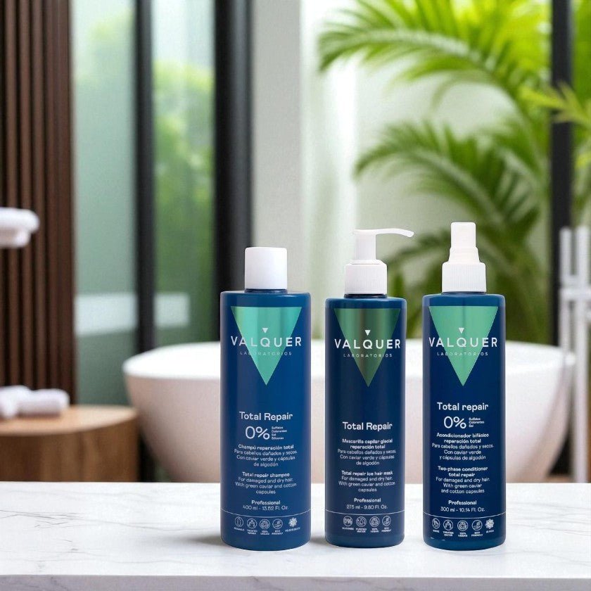 Pack Total Repair para Cabellos Dañados - Champú, Mascarilla y Acondicionador Bifásico - 975 ml - Montber Professional Brand