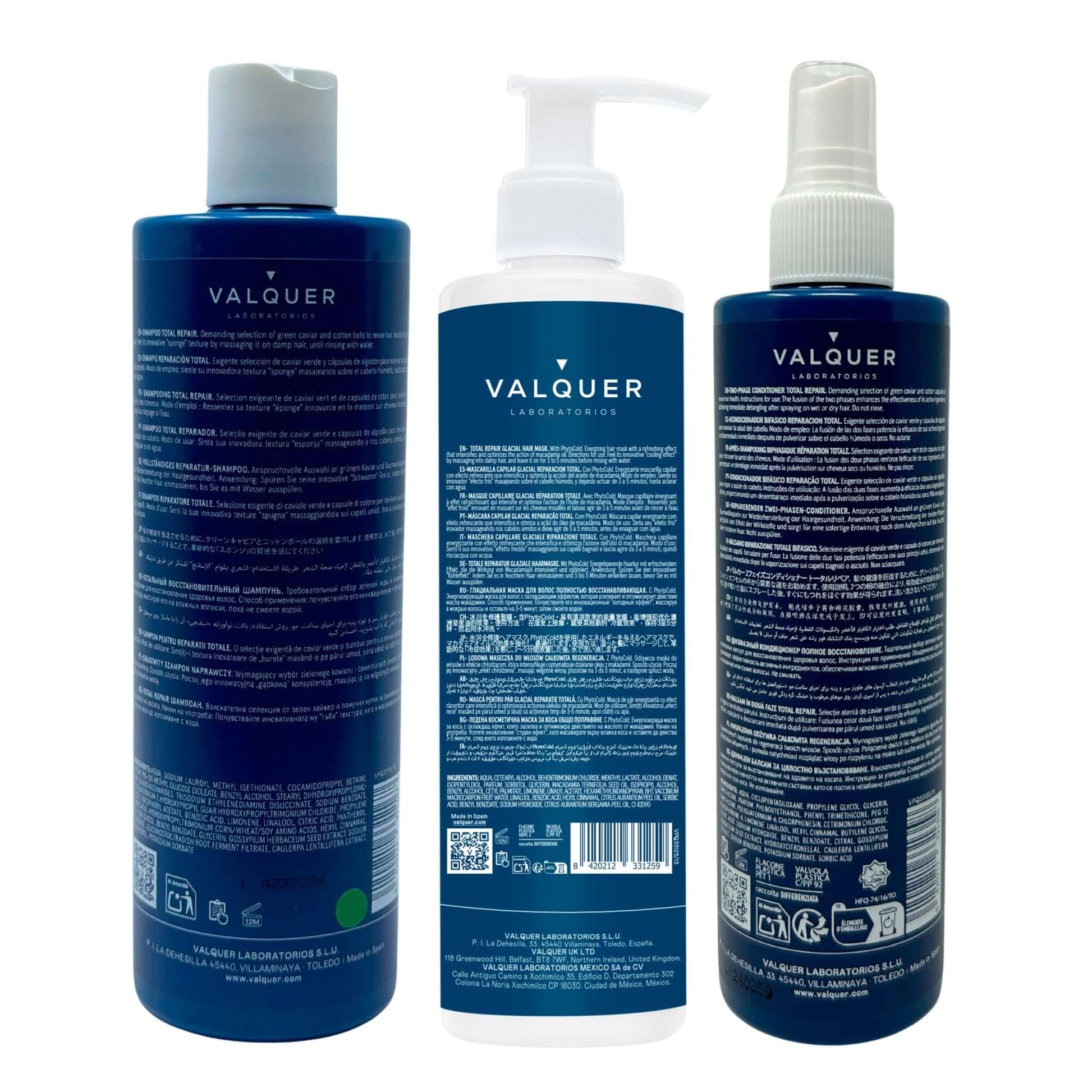 Pack Total Repair para Cabellos Dañados - Champú, Mascarilla y Acondicionador Bifásico - 975 ml - Montber Professional Brand