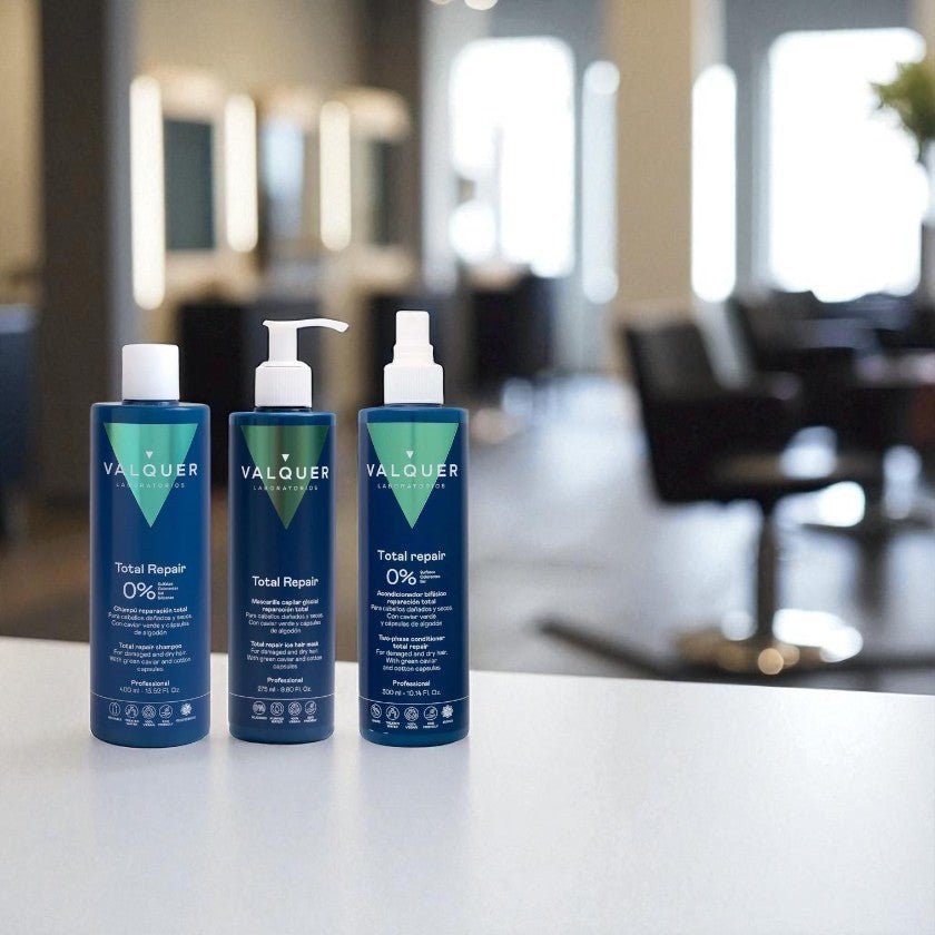 Pack Total Repair para Cabellos Dañados - Champú, Mascarilla y Acondicionador Bifásico - 975 ml - Montber Professional Brand