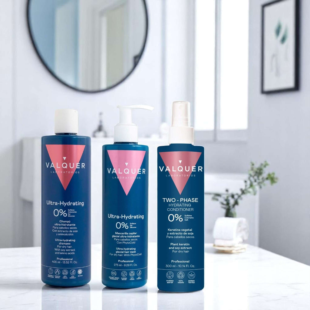 Pack Ultrahidratante Champú, ice hair mask y acondicionador bifásico para cabellos secos - 1000 ml - Montber Professional Brand