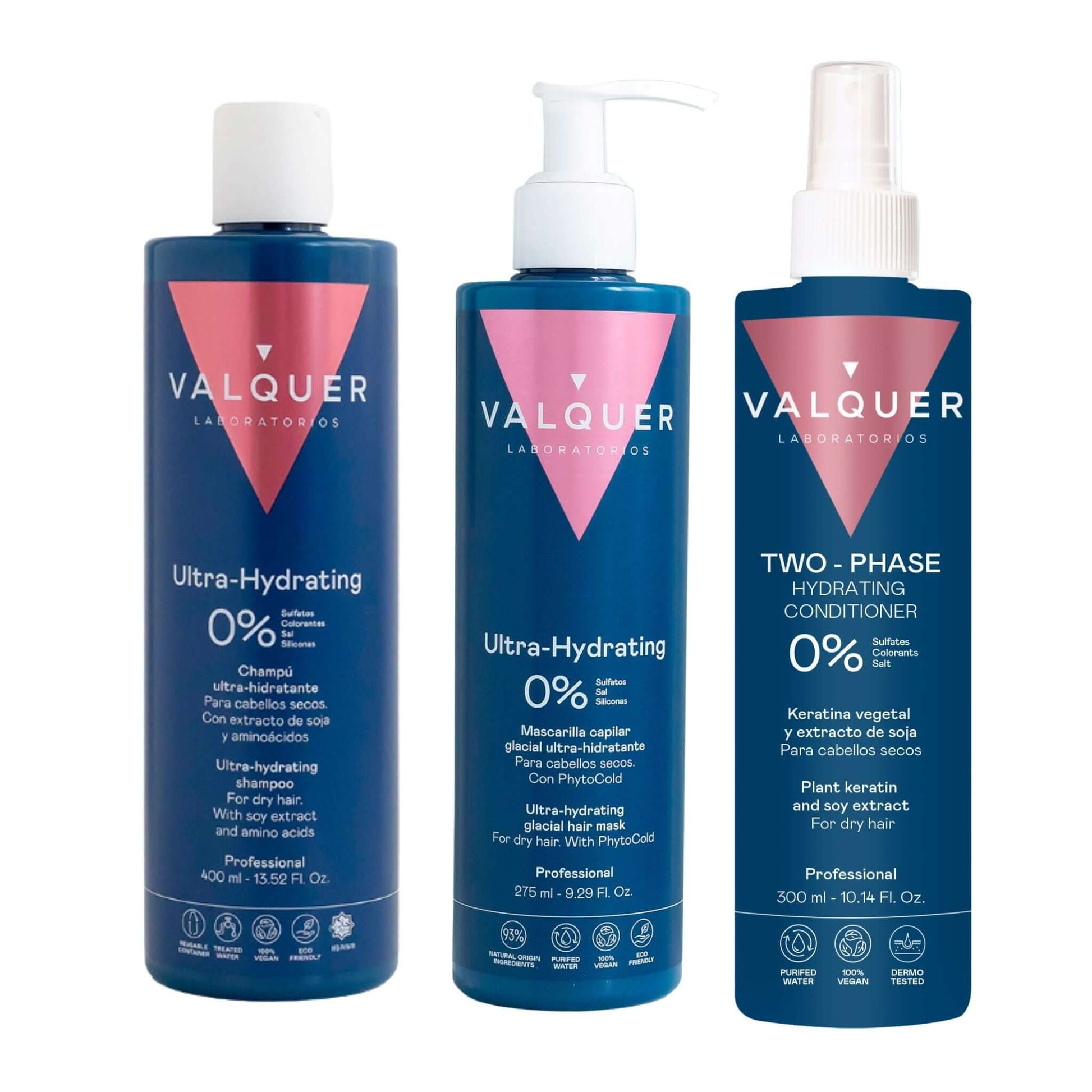 Pack Ultrahidratante Champú, ice hair mask y acondicionador bifásico para cabellos secos - 1000 ml - Montber Professional Brand