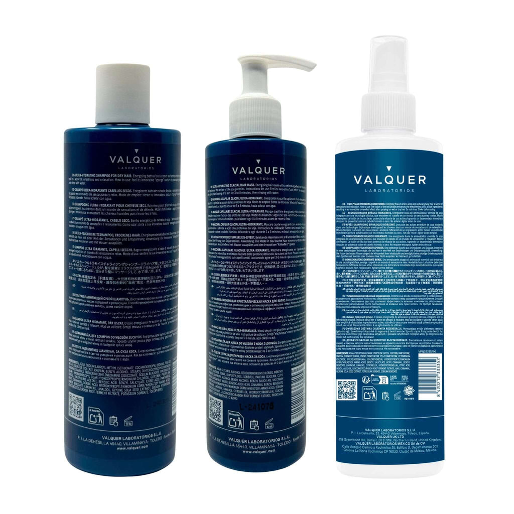 Pack Ultrahidratante Champú, ice hair mask y acondicionador bifásico para cabellos secos - 1000 ml - Montber Professional Brand