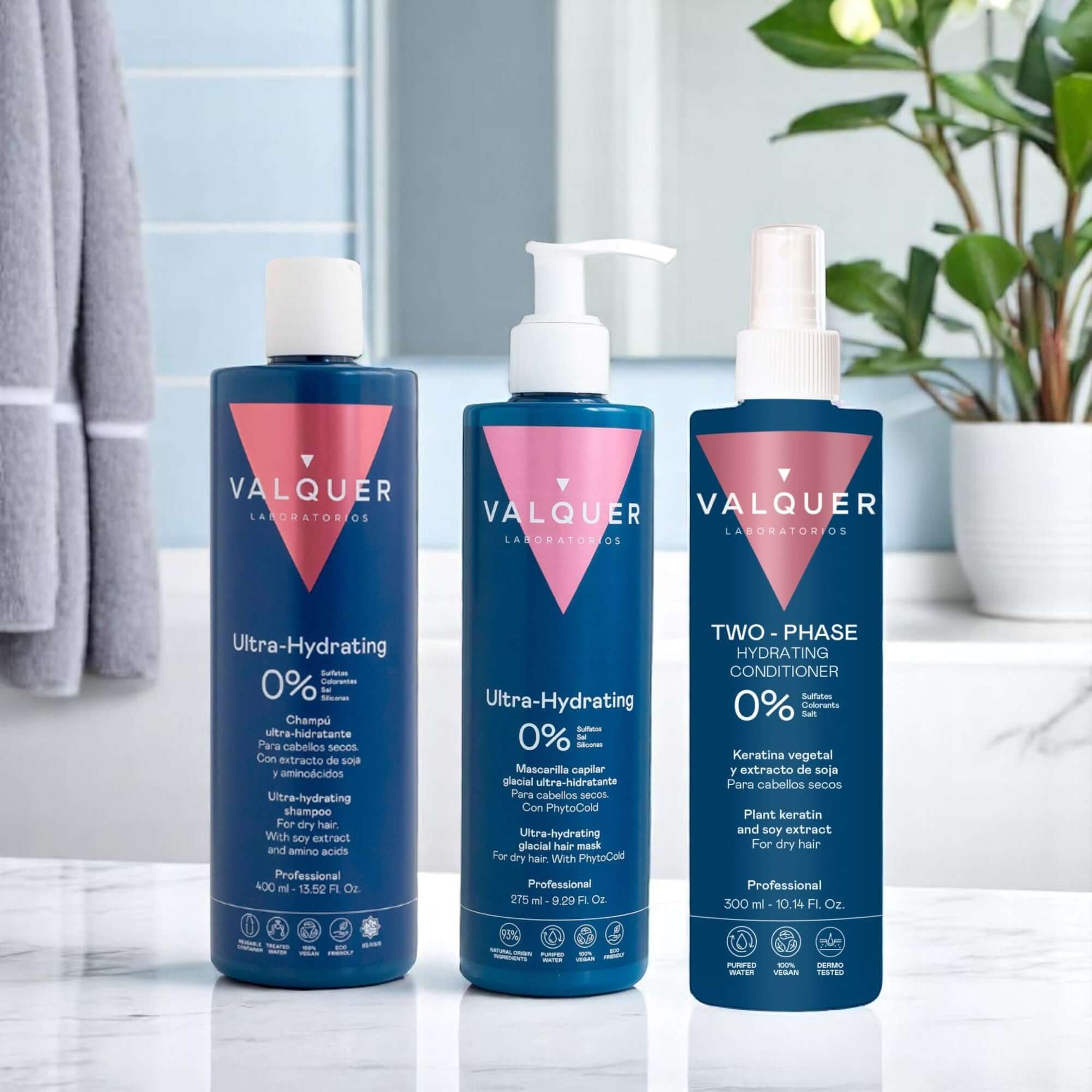 Pack Ultrahidratante Champú, ice hair mask y acondicionador bifásico para cabellos secos - 1000 ml - Montber Professional Brand