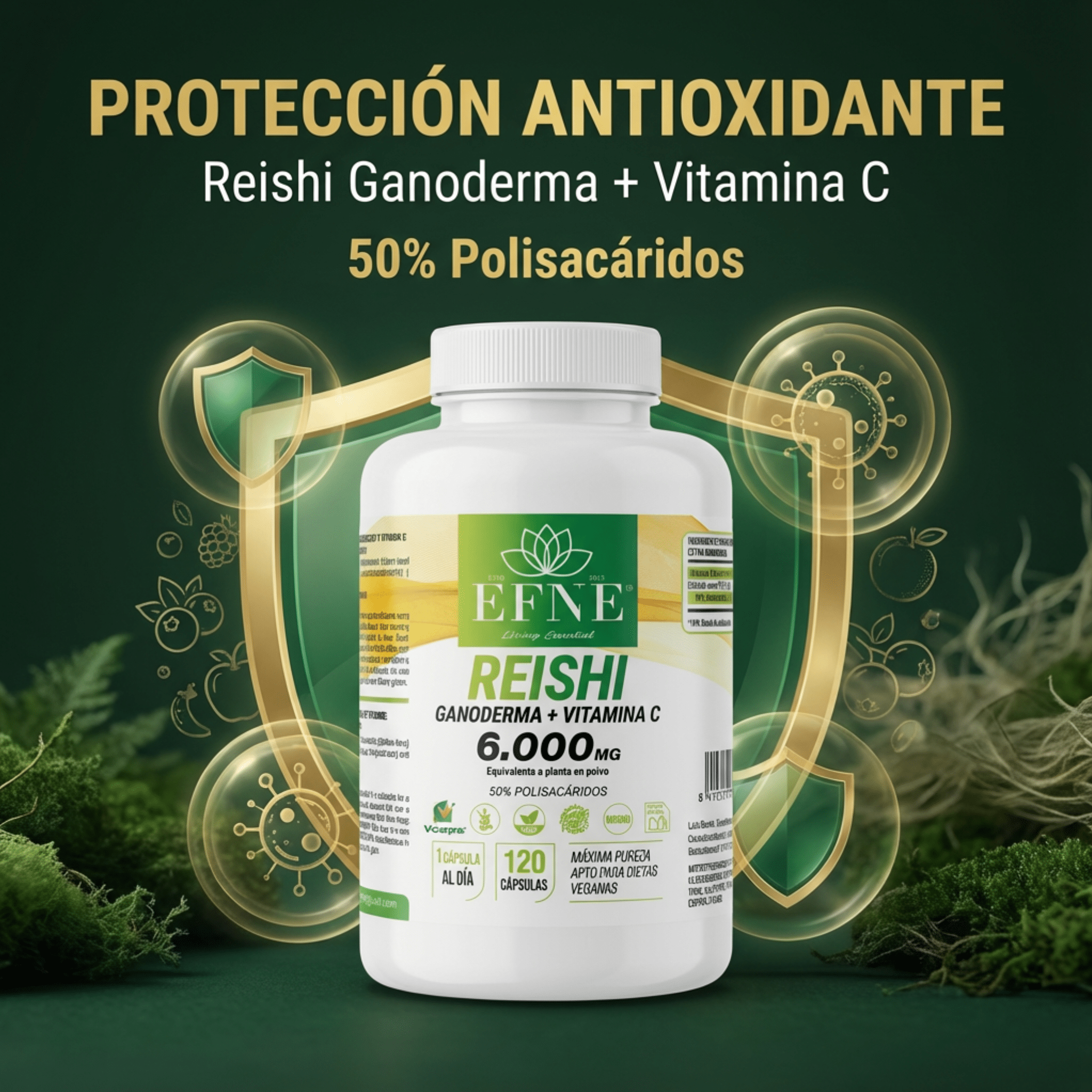 Reishi Ganoderma 6.000mg + Vitamina C EFNE: Refuerza Inmunidad y Controla el Estrés