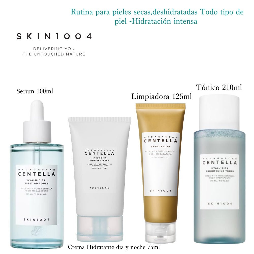 SKIN1004 - Rutina Intensa de Hidratación con Centella + Ácido Hialurónico 🌀 4Productos | Piel Seca/Deshidratada | Reparación de Barrera | 100% Vegano" - Montber Professional Brand